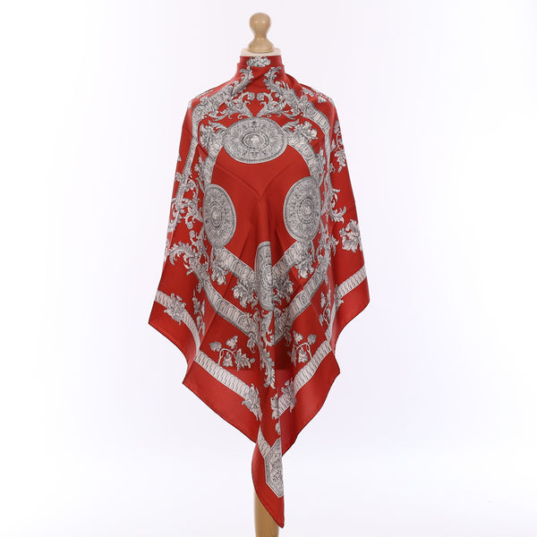 Brand New Italian Brick Red Baroque Silk Scarf