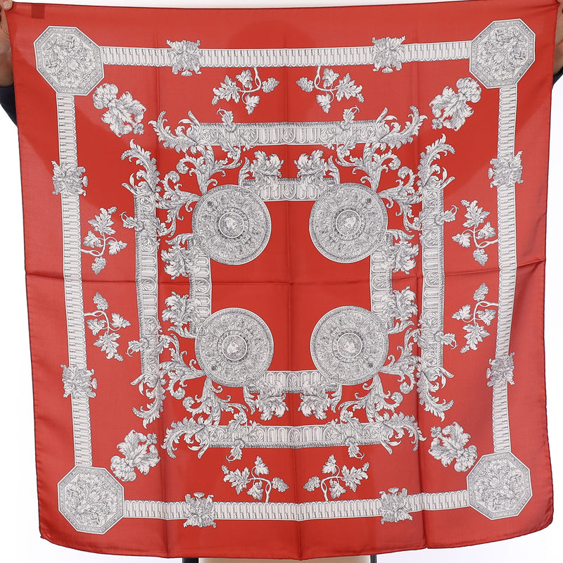 Brand New Italian Brick Red Baroque Silk Scarf