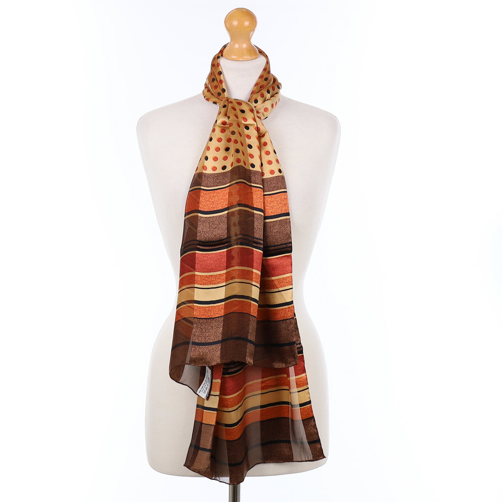 Brand New Brown Patterned Silk Scarf