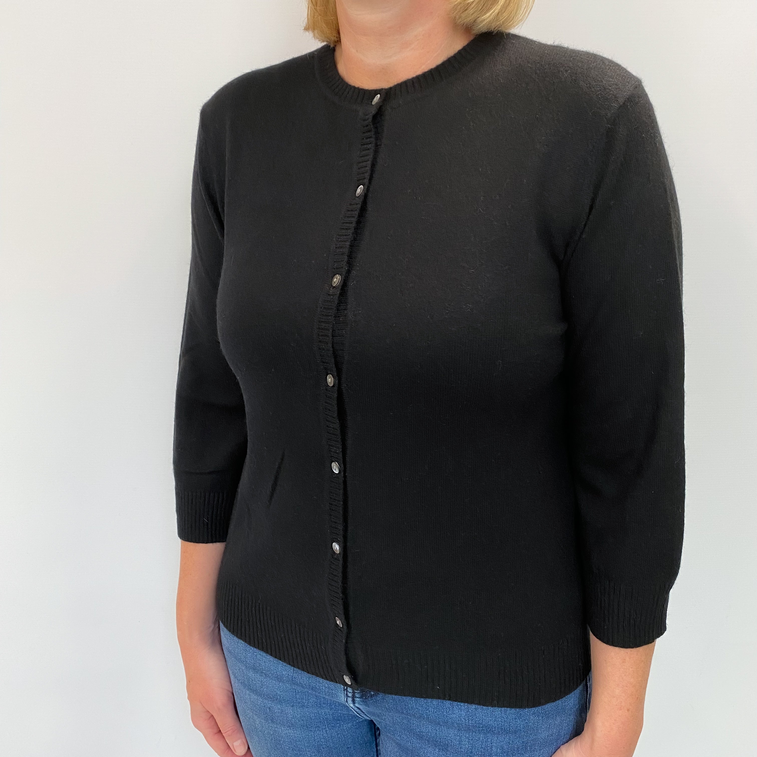 Black Cashmere Crew Neck Cardigan Large