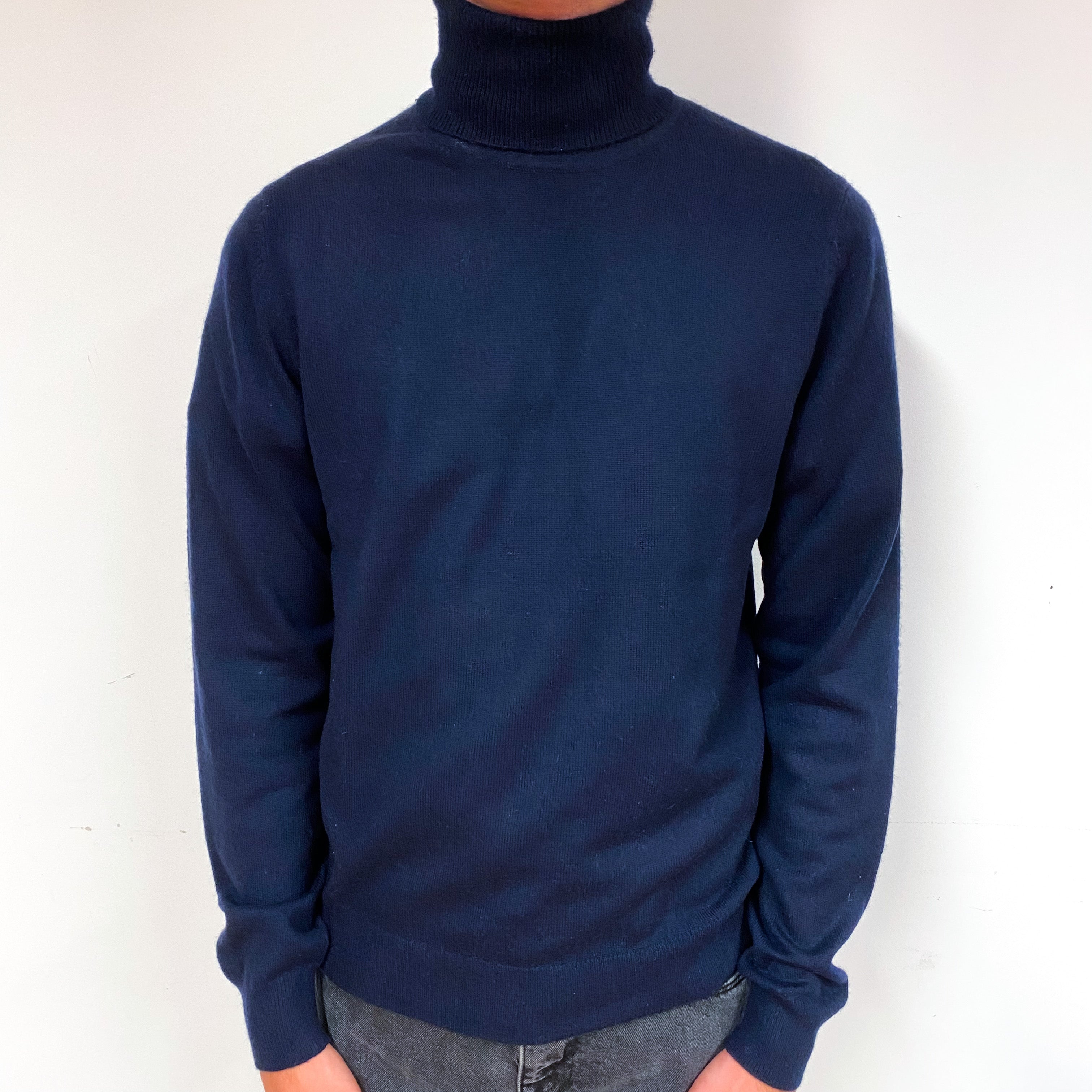 Men's Navy Blue Cashmere Polo Neck Jumper Small