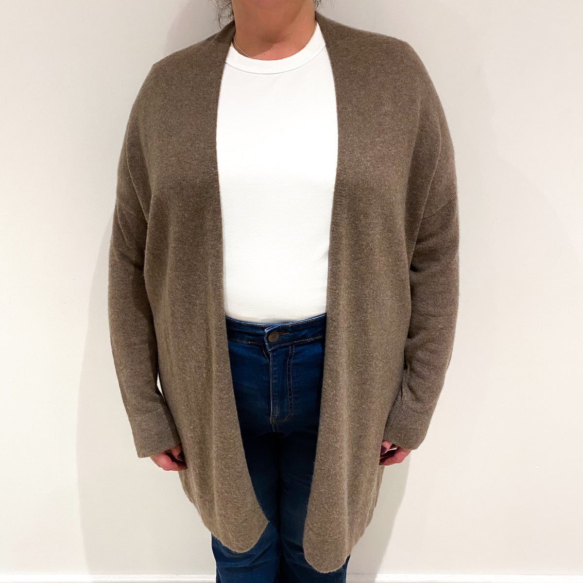 Mocha Brown Cashmere Edge to Edge Cardigan Extra Large