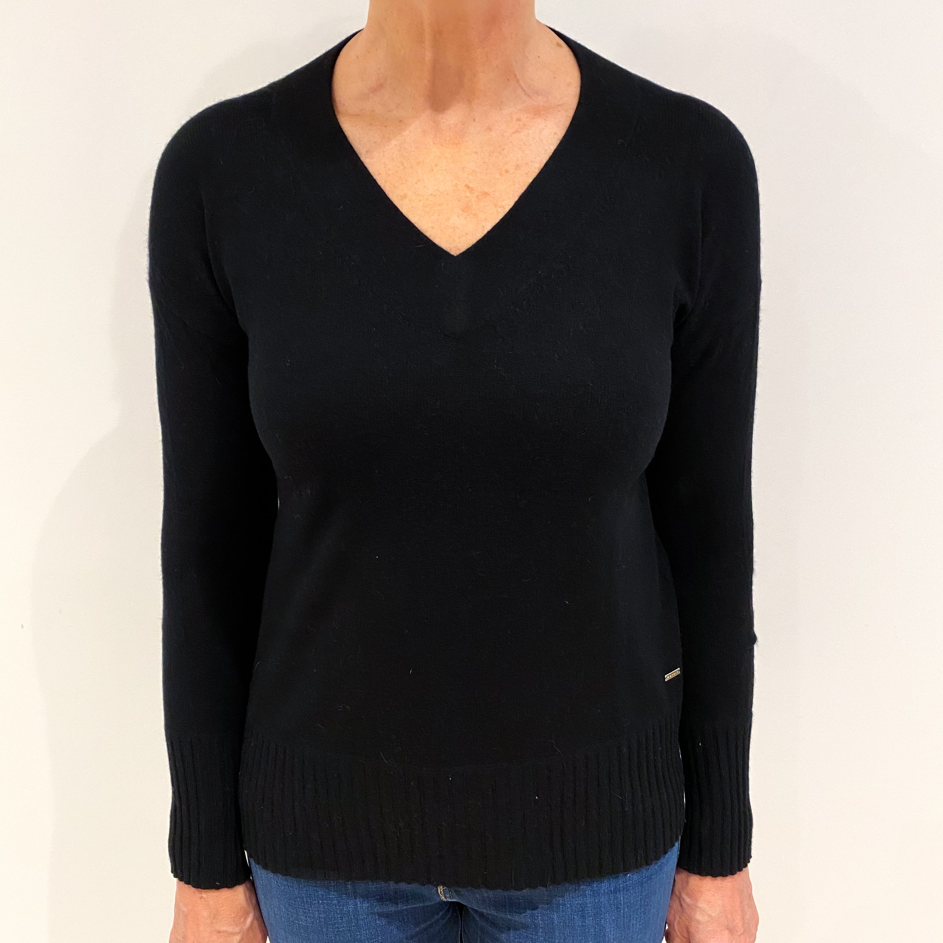 Black Cashmere V Neck Jumper Medium
