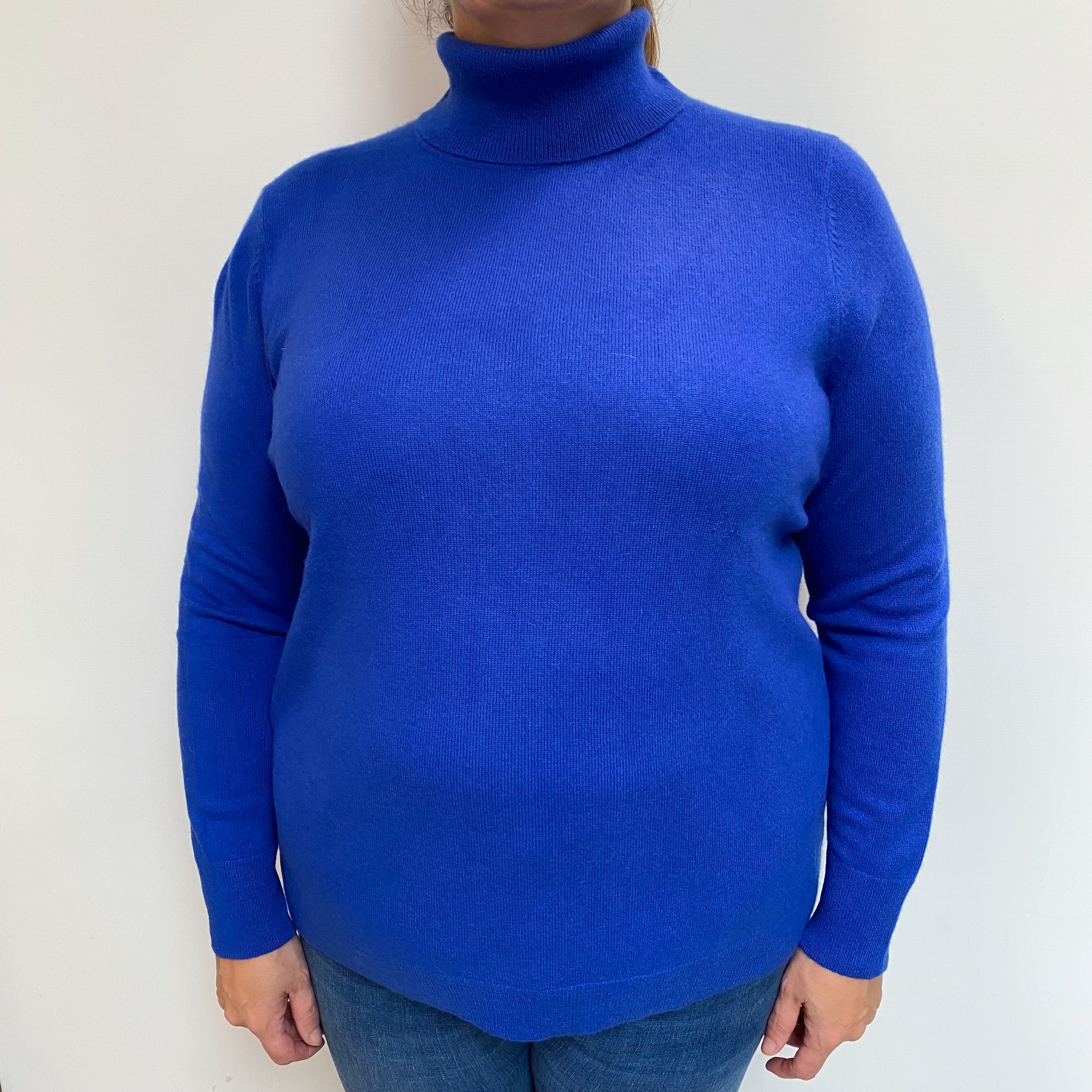Electric Blue Cashmere Polo Neck Jumper Extra Large