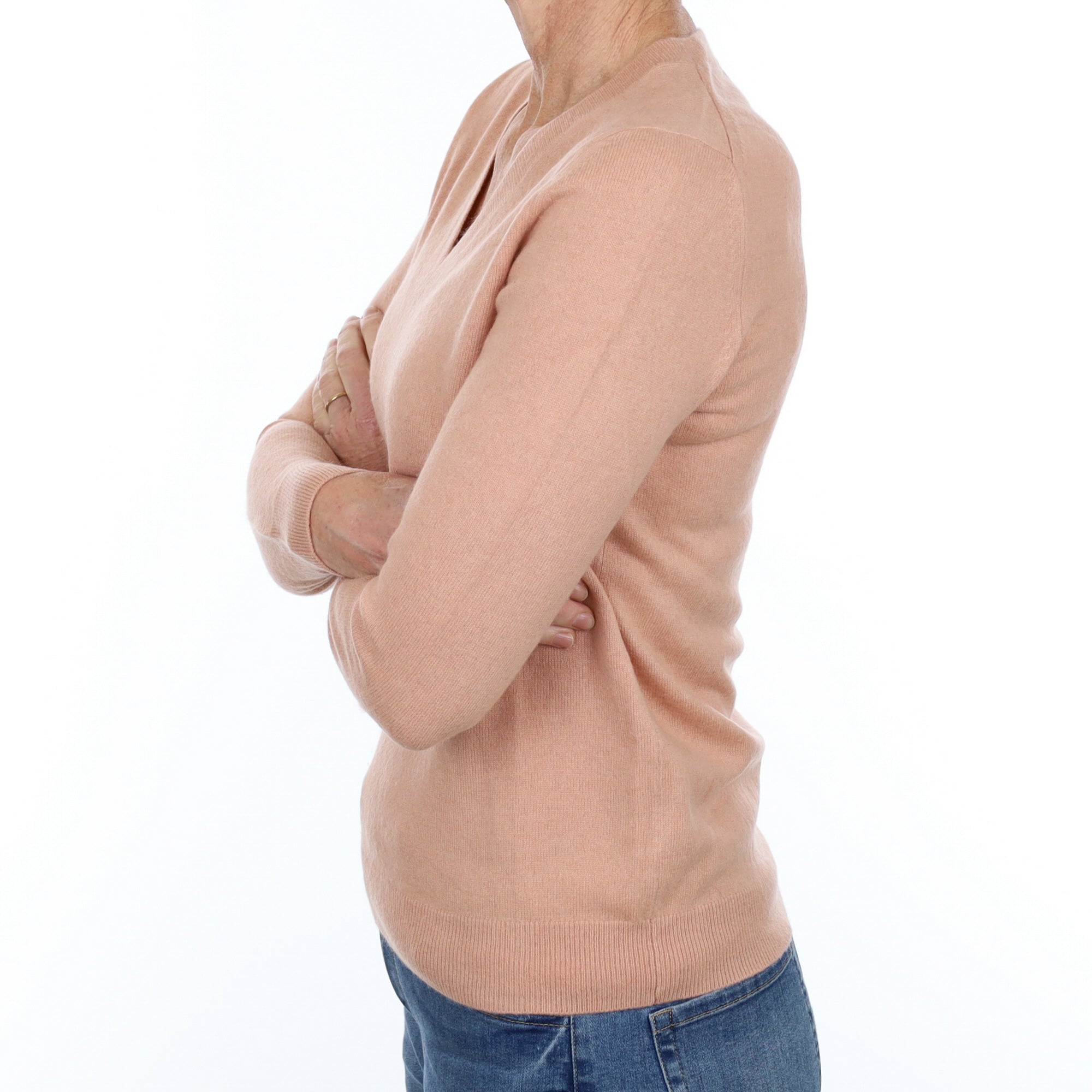 Dusky Rose Pink Cashmere V Neck Jumper Small
