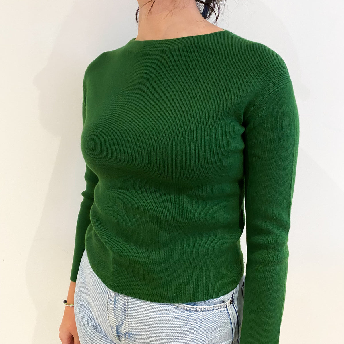 Loro Piana Grass Green Baby Cashmere Boat Neck Jumper Small