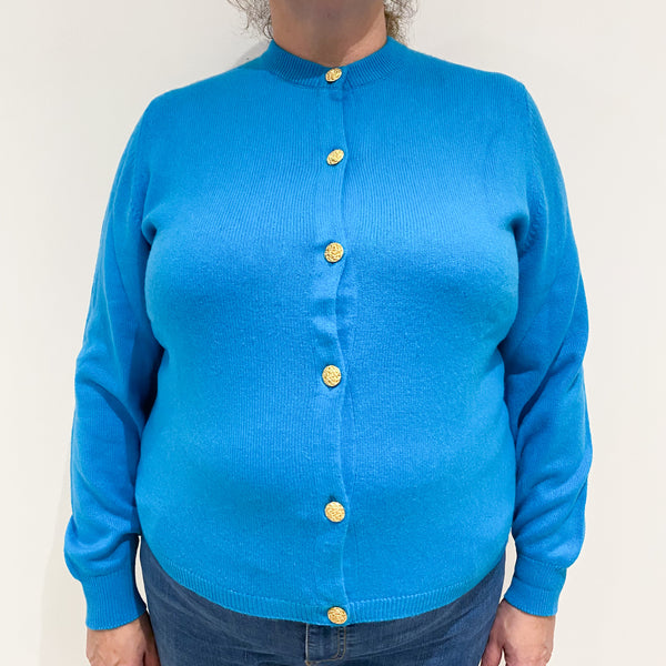 Vintage Turquoise Blue Cashmere Crew Neck Cardigan Extra Large