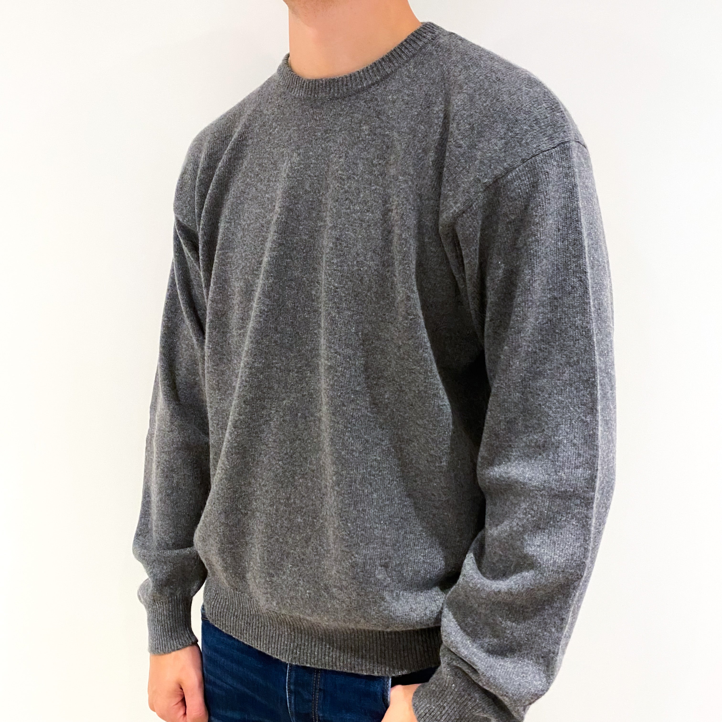 Men's Ash Grey Cashmere Crew Neck Jumper Extra Large
