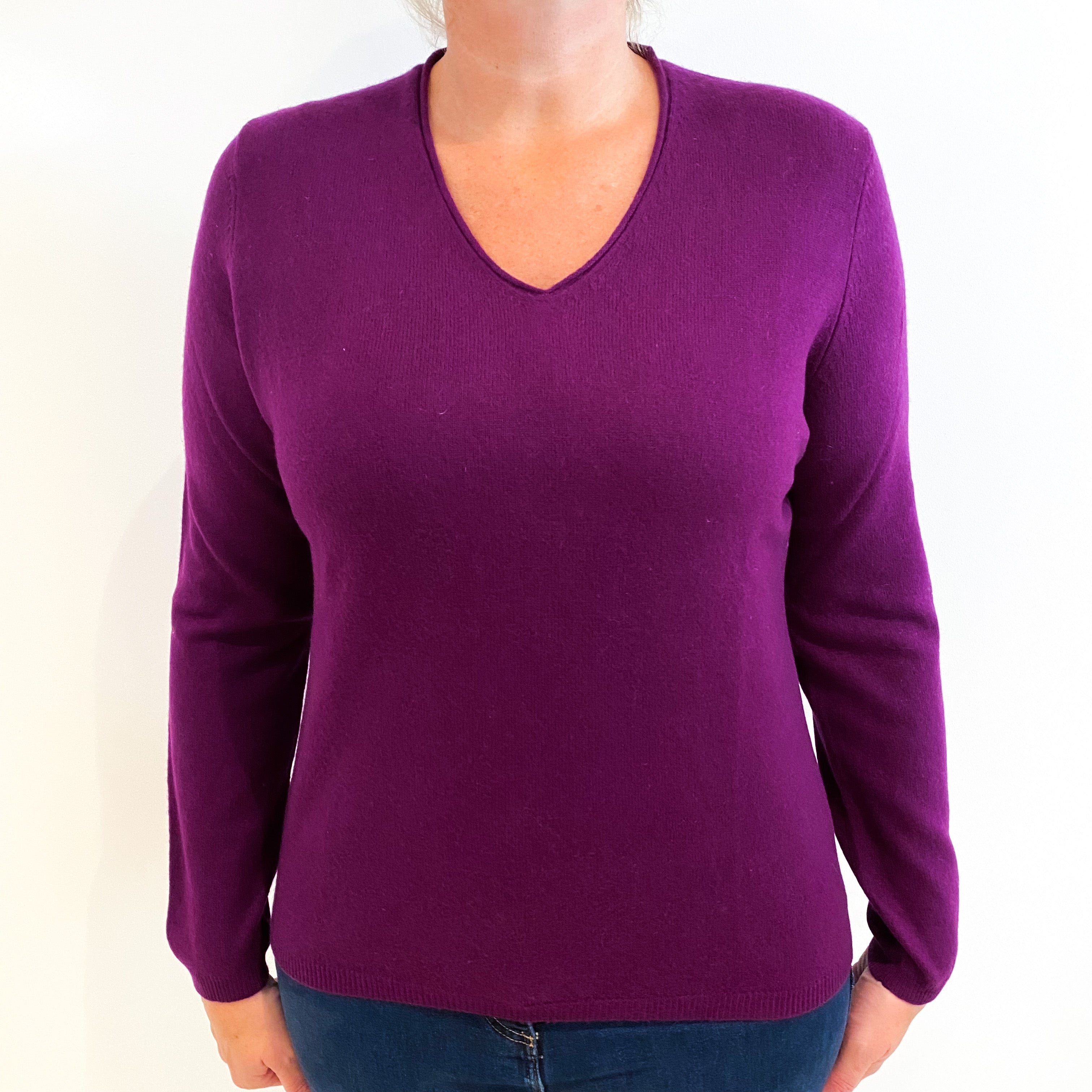 Plum Purple Cashmere V-Neck Jumper Large