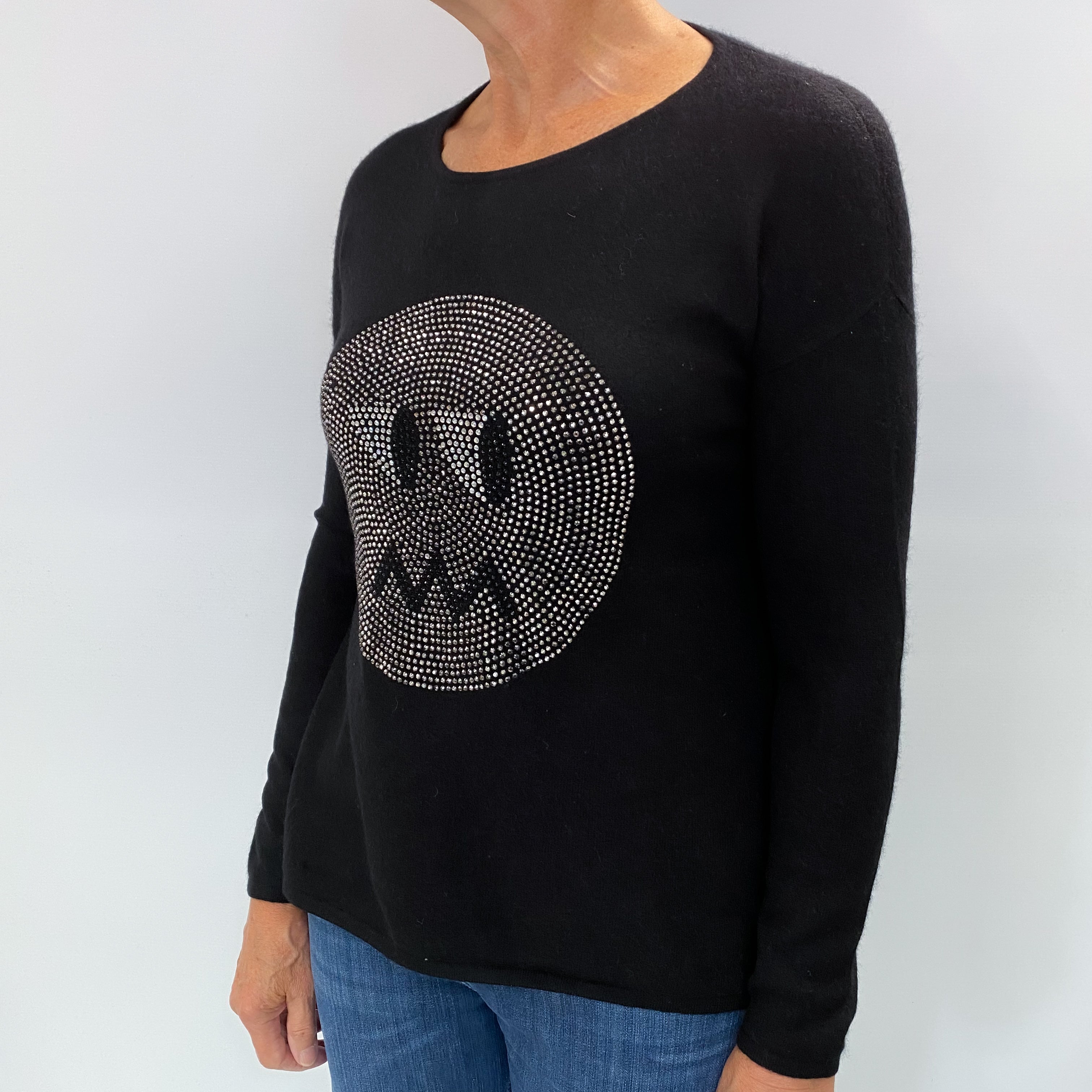 Black Dimanté Face Cashmere Crew Neck Jumper Medium