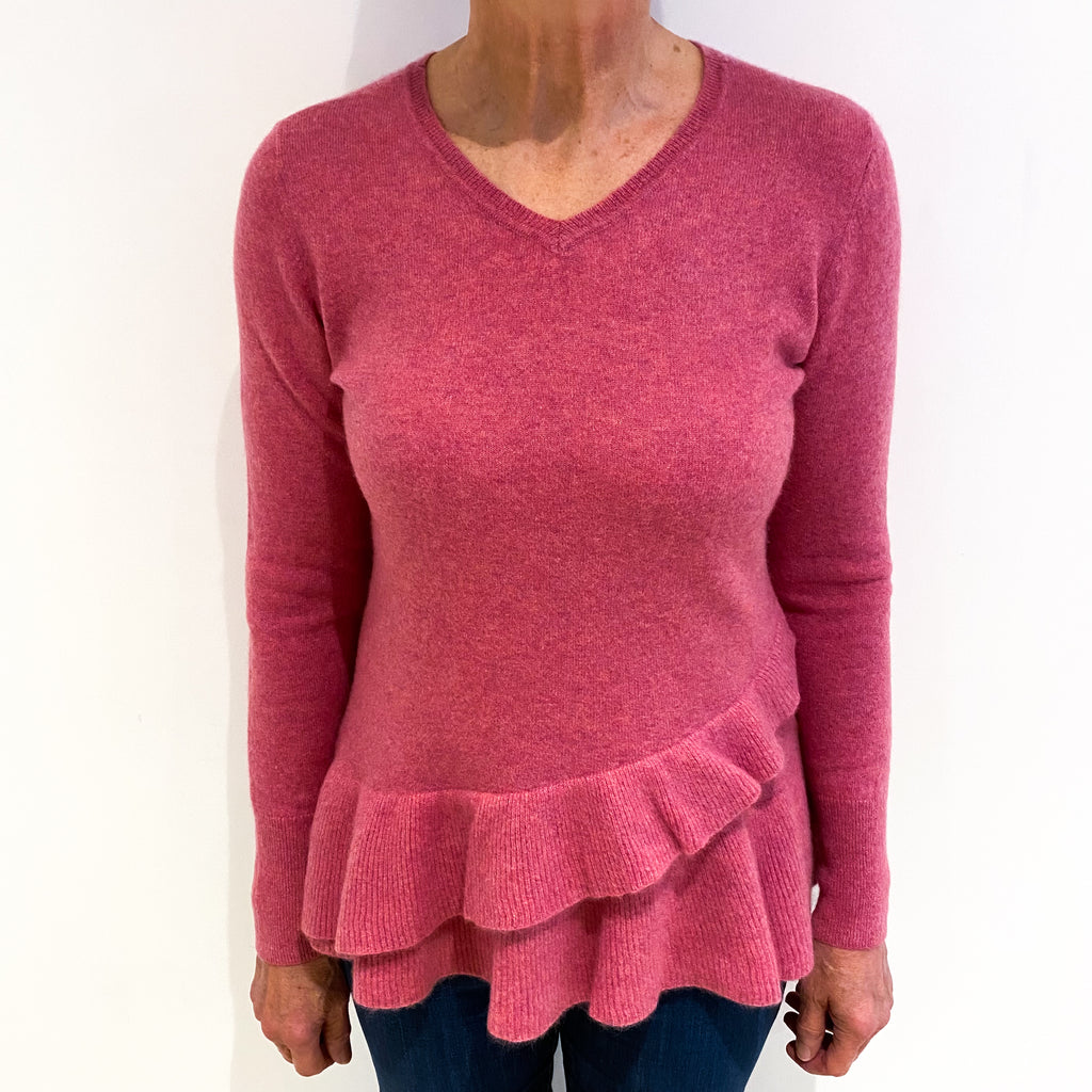 Crushed Raspberry Cashmere V Neck Jumper Medium
