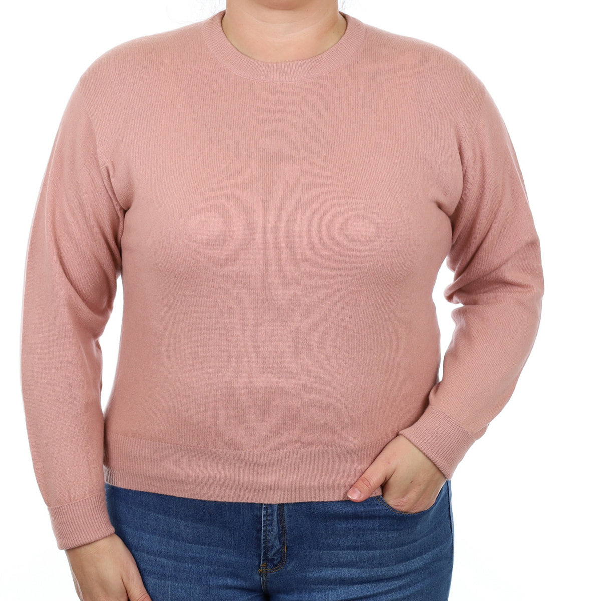 Dusky Rose Pink Cashmere Crew Neck Jumper Large