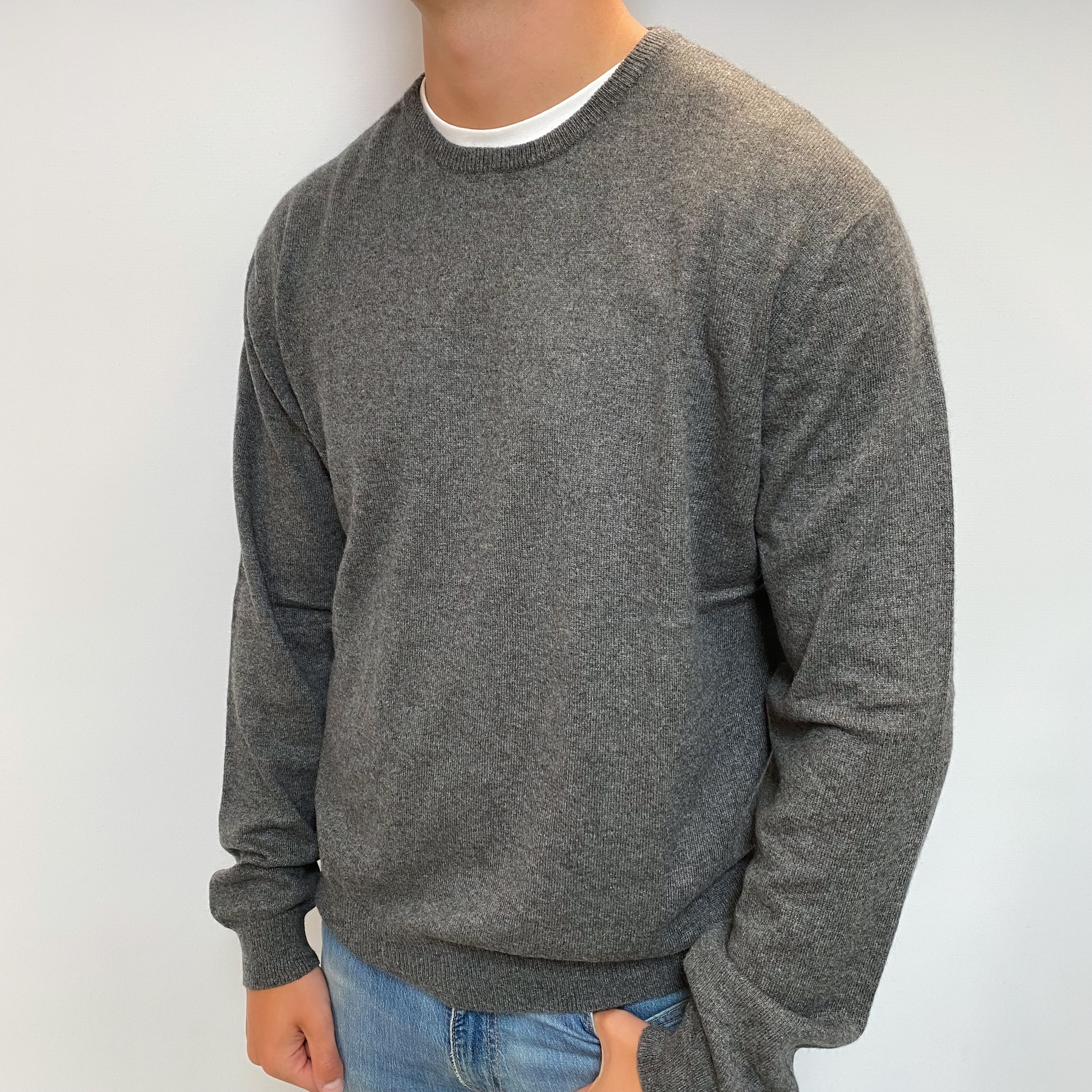 Men's Slate Grey Cashmere Crew Neck Jumper XL