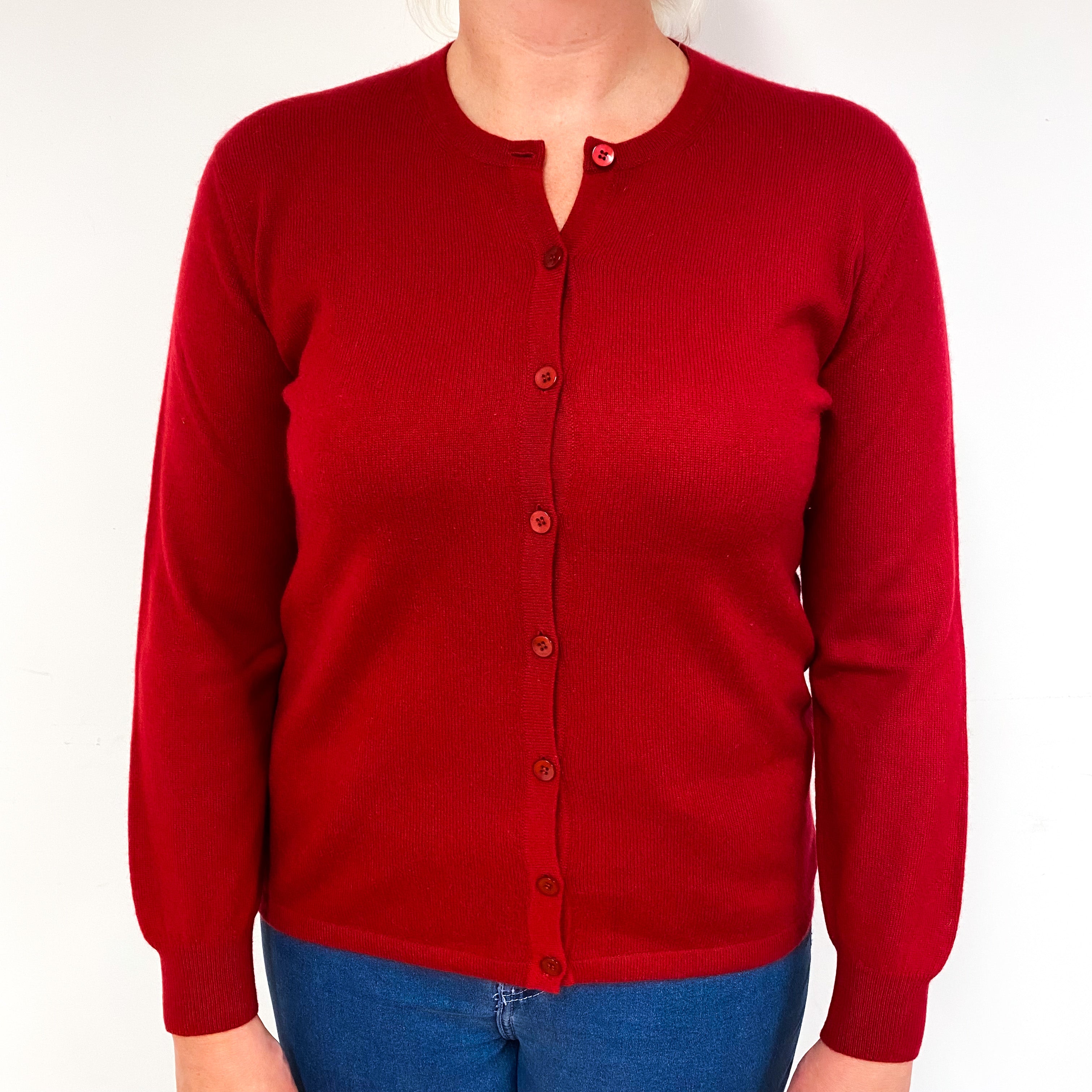 Crimson Red Cashmere Crew Neck Cardigan Large