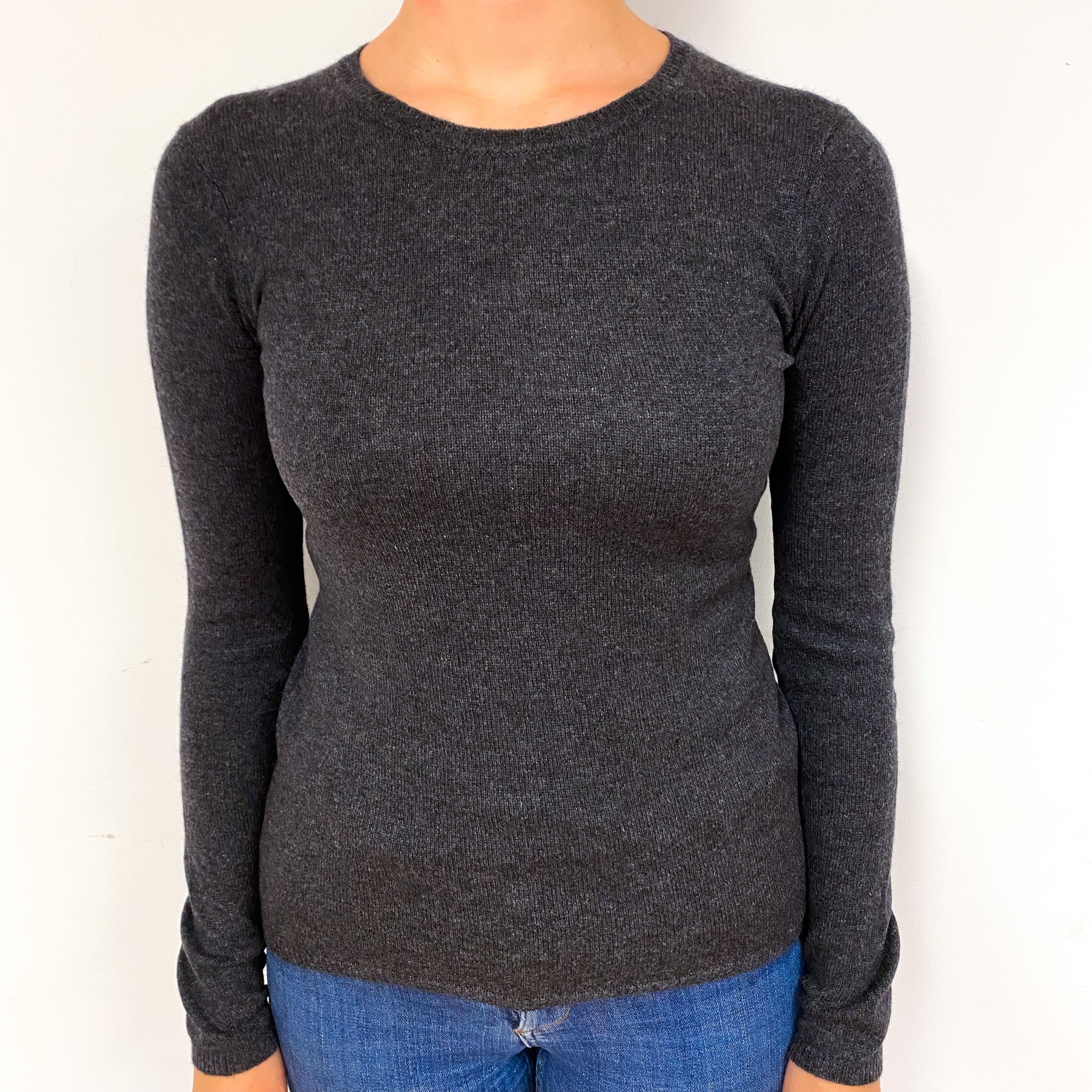 Charcoal Grey Cashmere Crew Neck Jumper Small