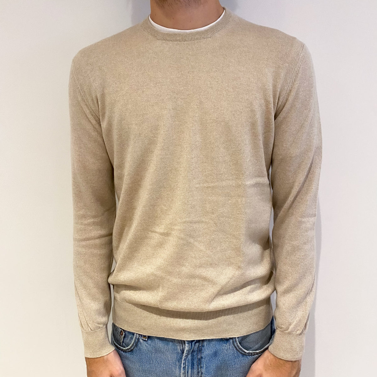 Men's Loro Piana Honey Beige Cashmere Crew Neck Jumper Medium