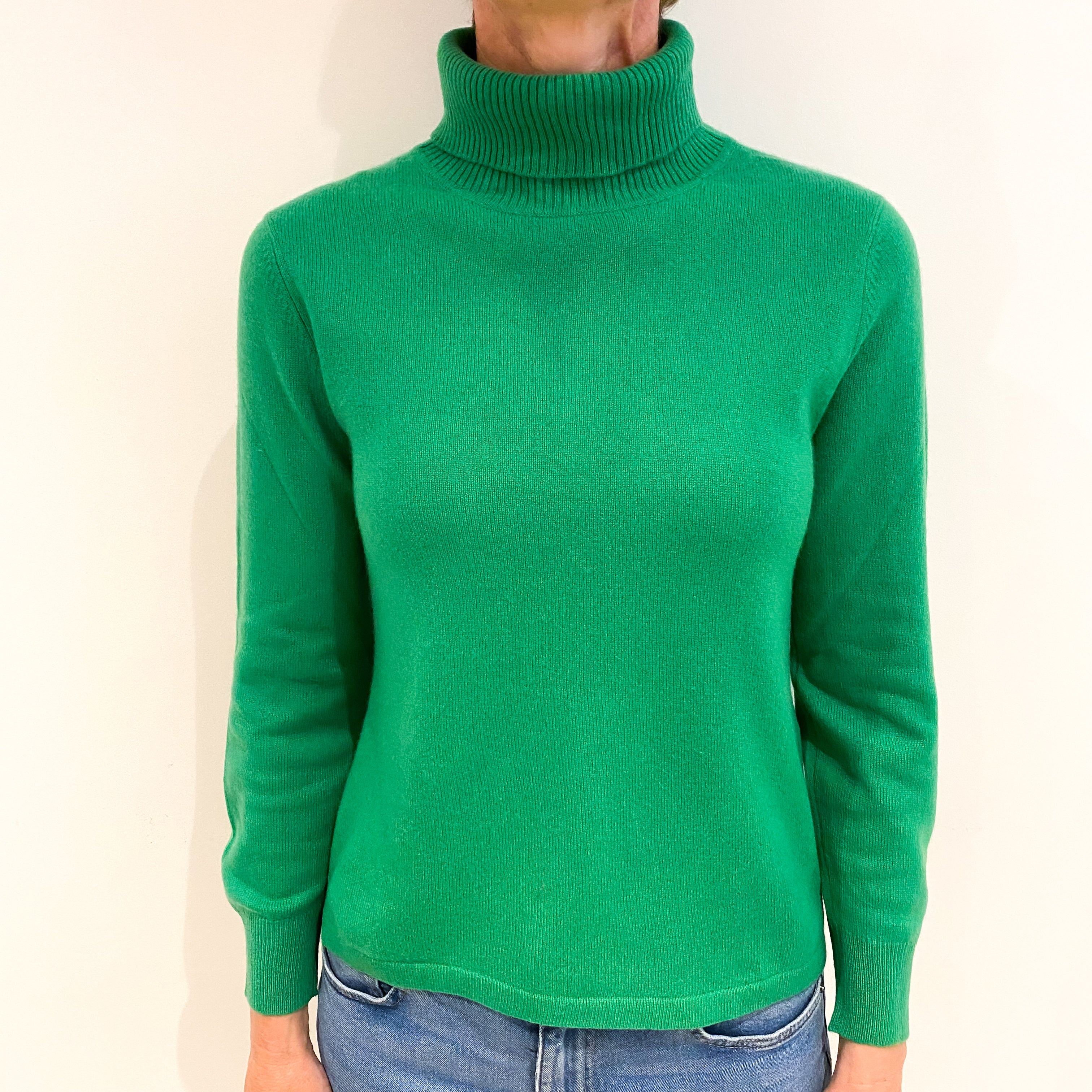 Jade Green Cashmere Polo Neck Jumper Small