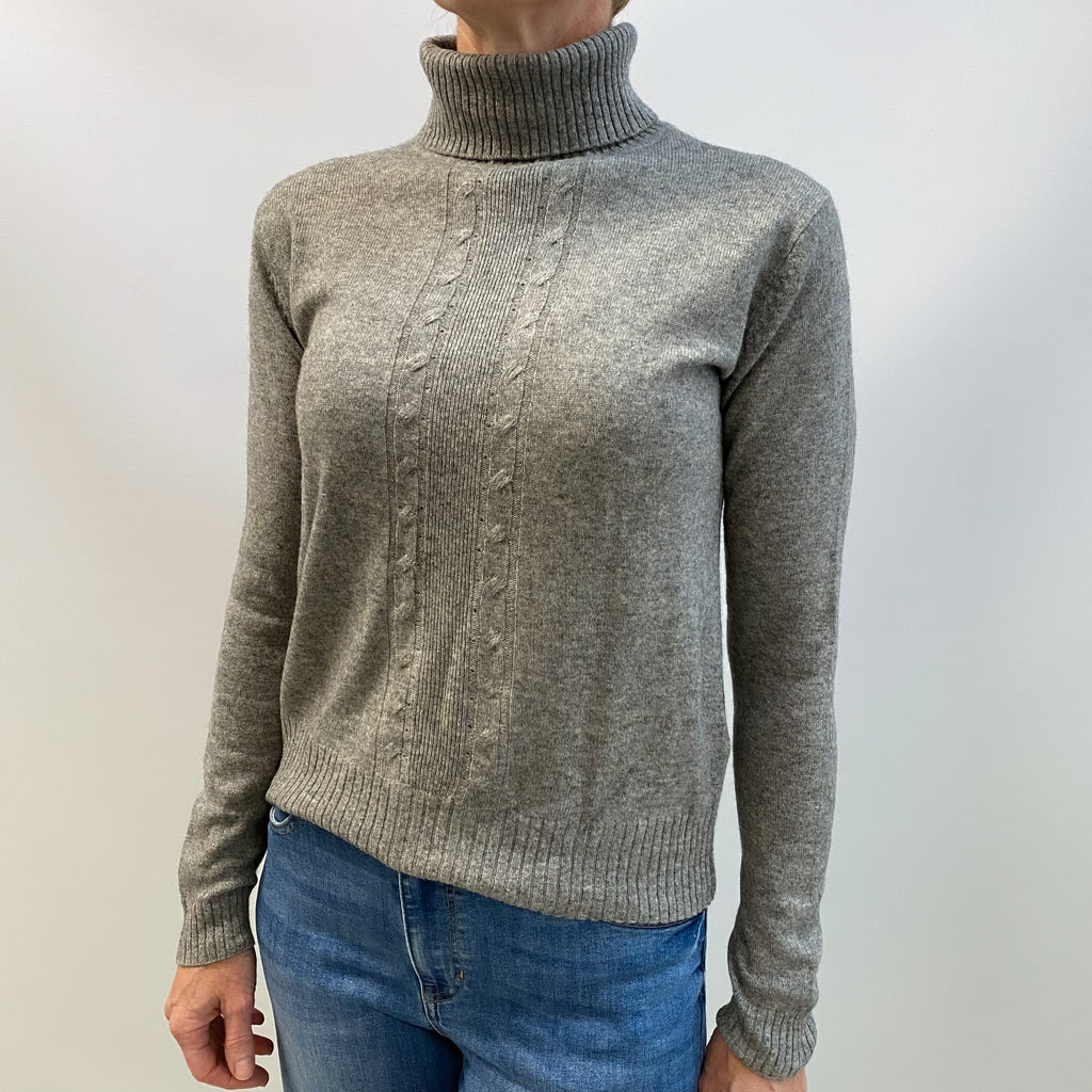 Ash Grey Cashmere Polo Neck Jumper Small