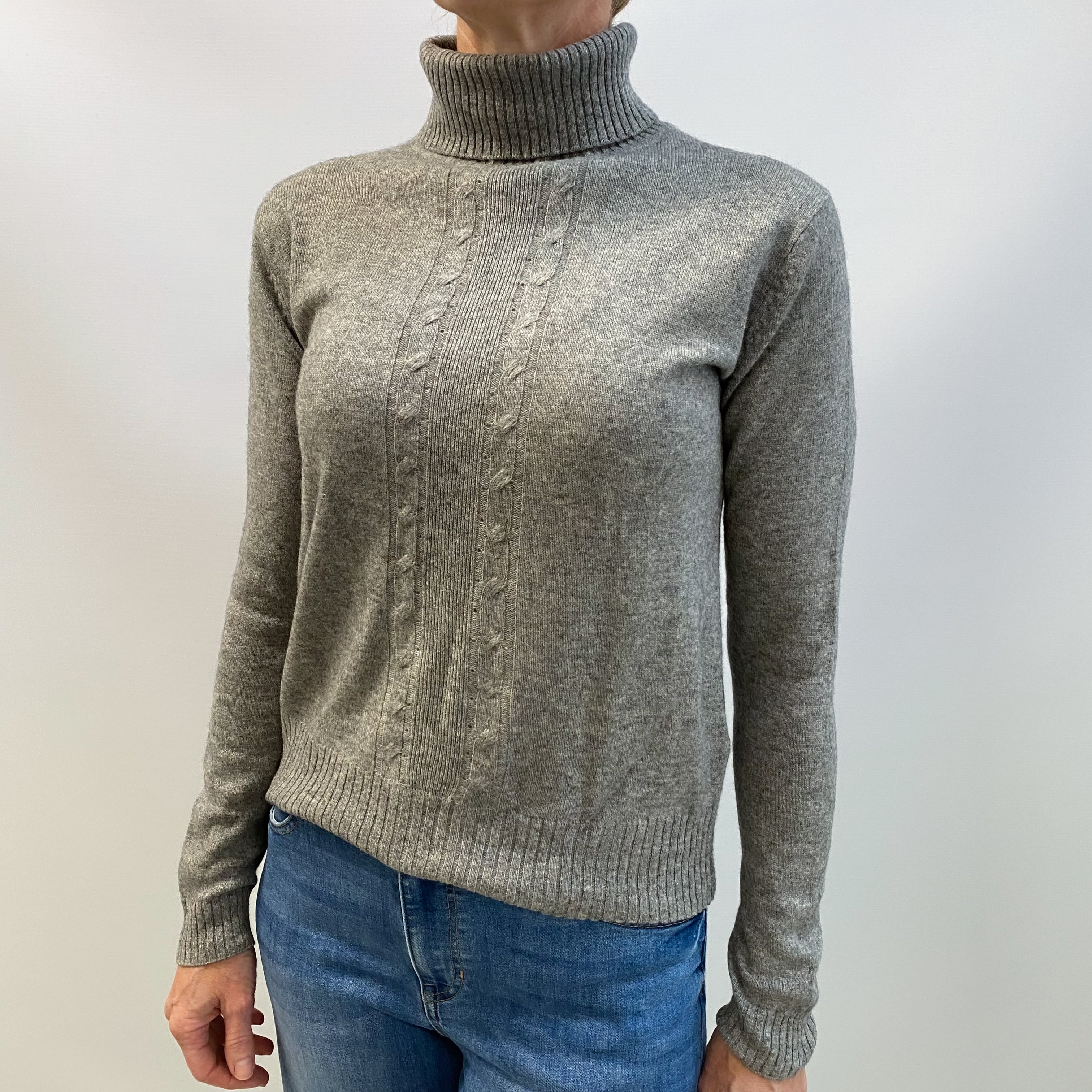 Ash Grey Cashmere Polo Neck Jumper Small