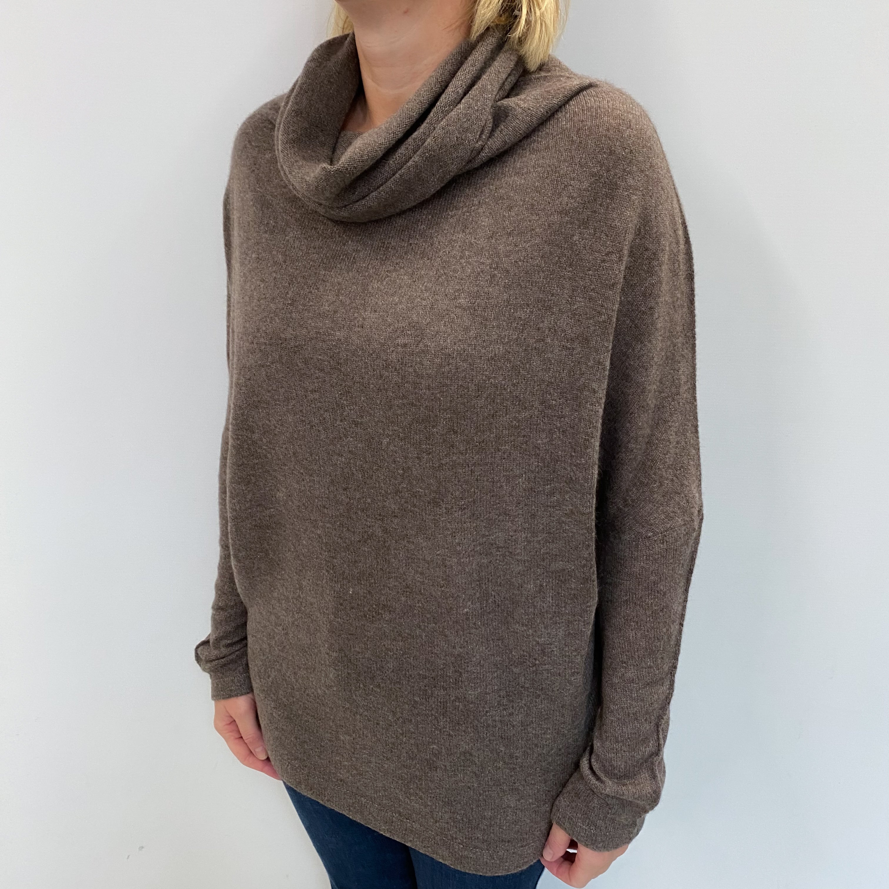 Mocha Brown Cashmere Cowl Neck Jumper Large