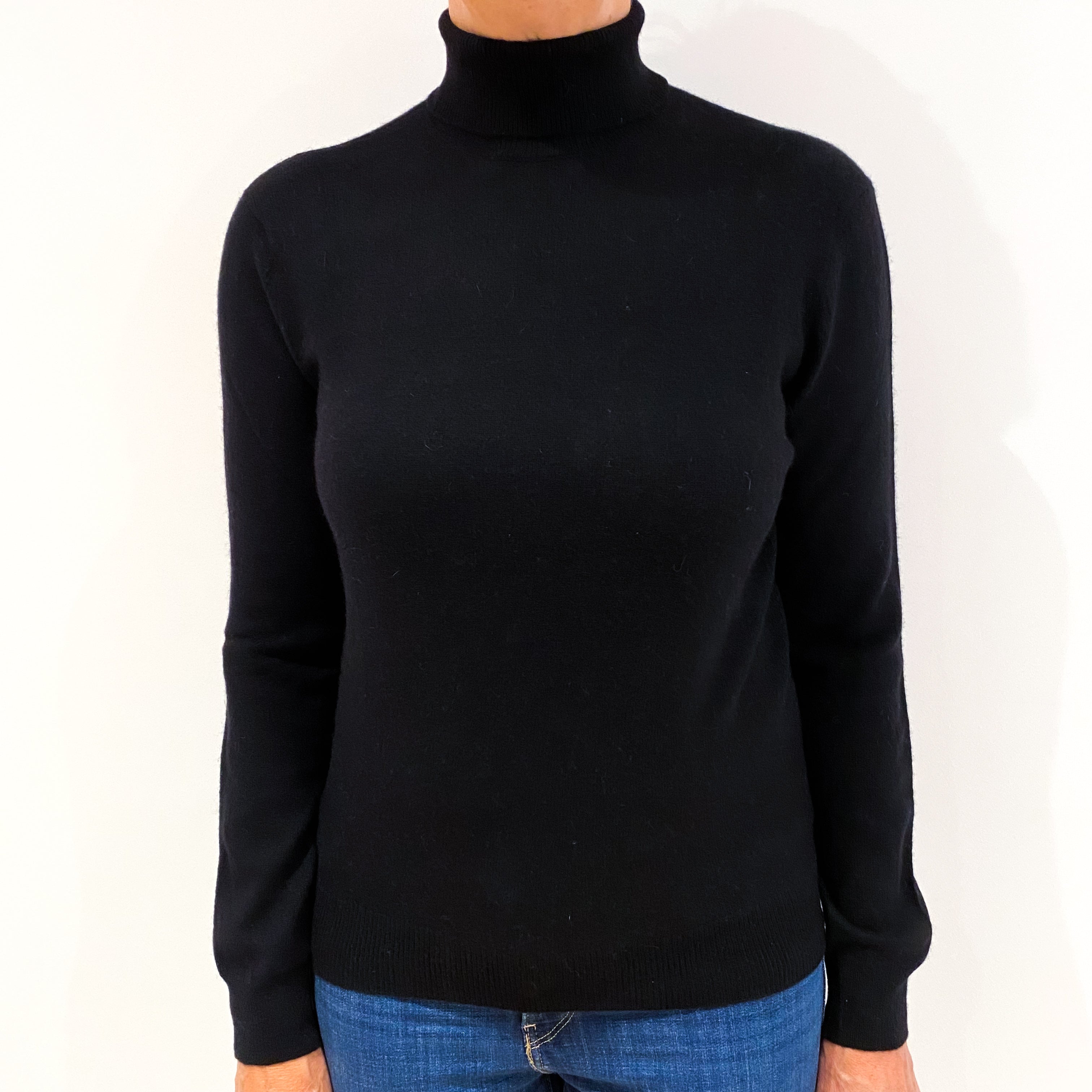 Black Cashmere Polo Neck Jumper Medium