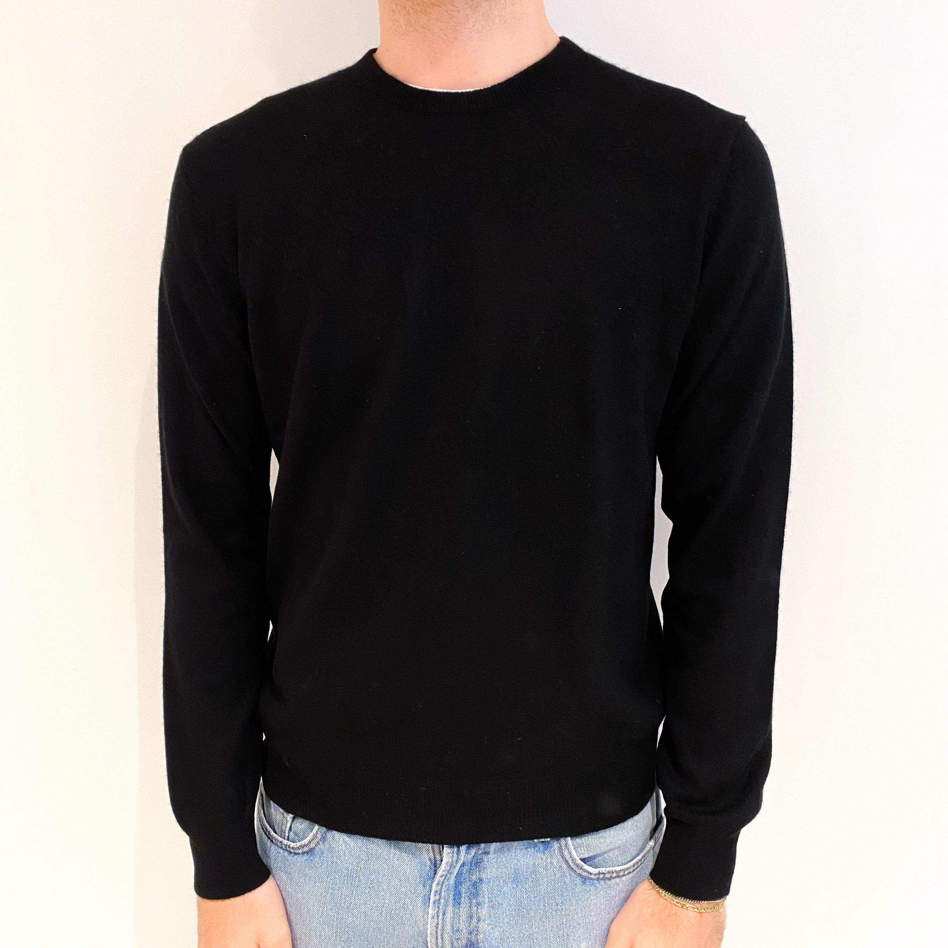 Men's Black Cashmere Crew Neck Jumper Medium