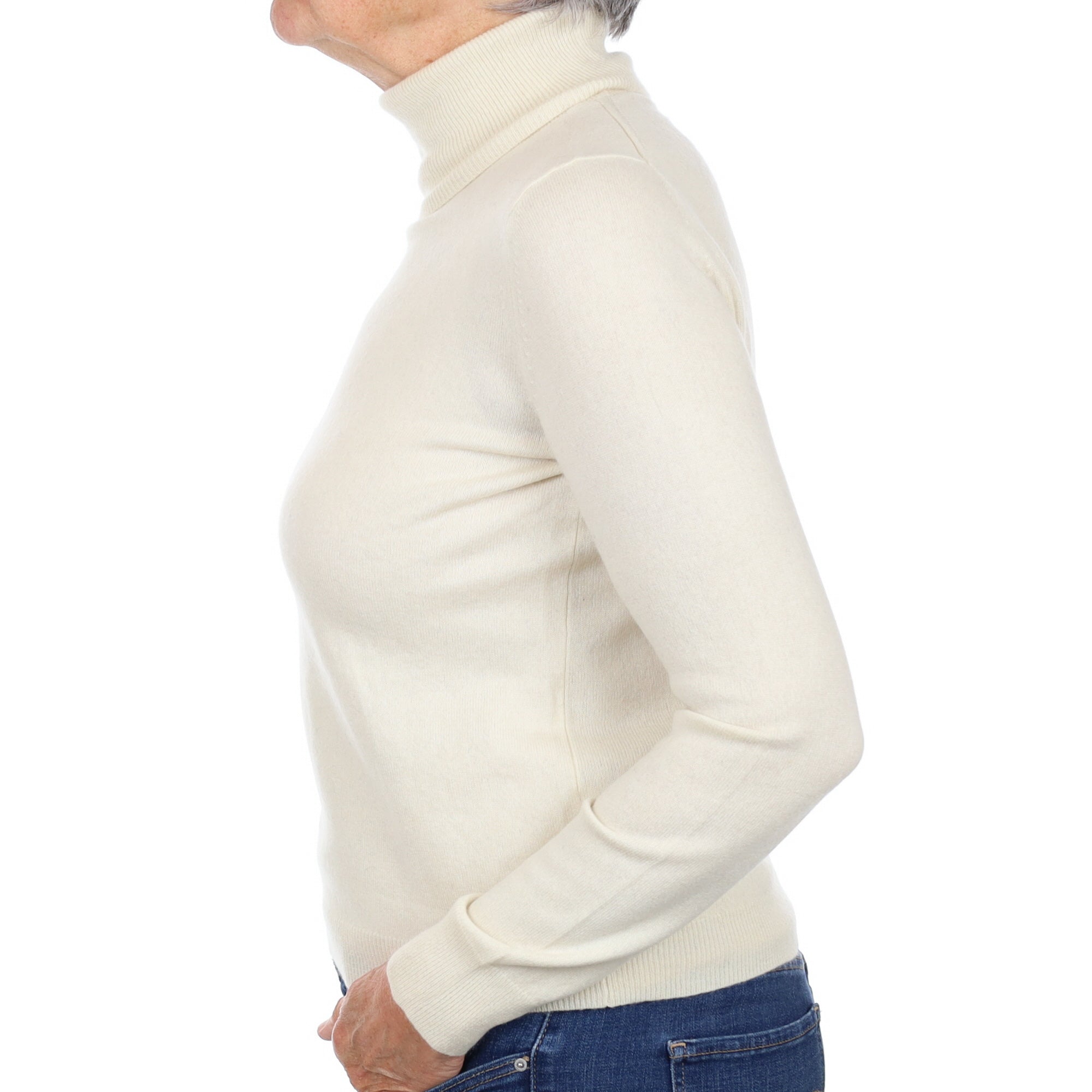 Ivory Cream Cashmere Polo Neck Jumper Medium