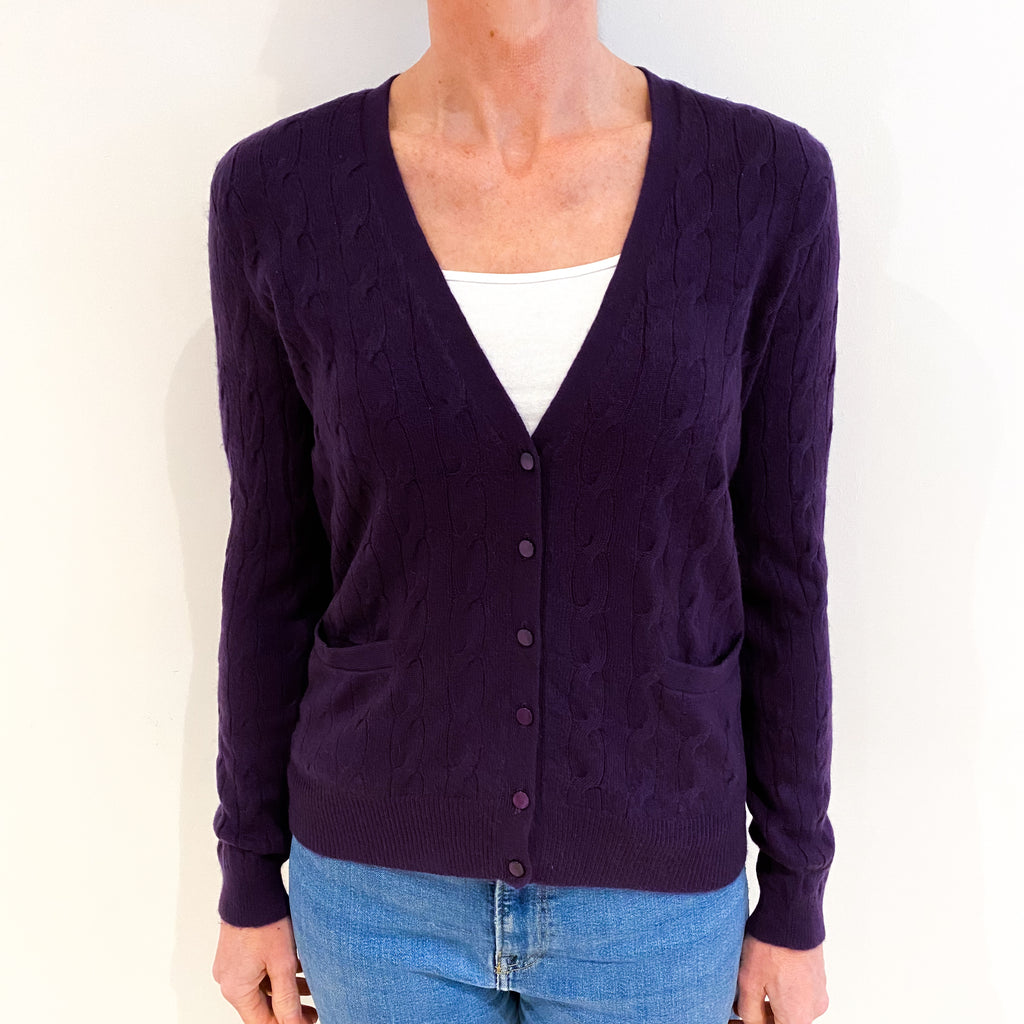 Iris Purple Cable Knit Cashmere V Neck Cardigan Small
