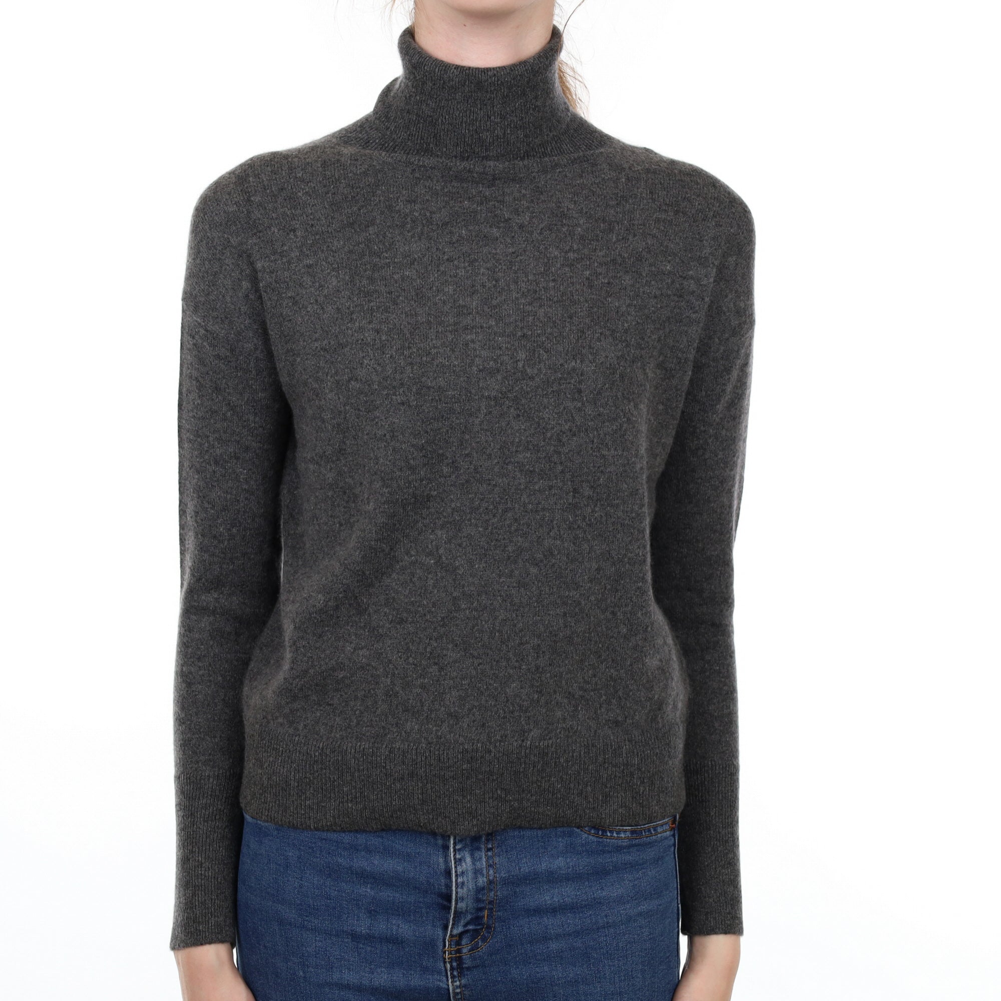 Slate Grey Cashmere Polo Neck Jumper Extra Small