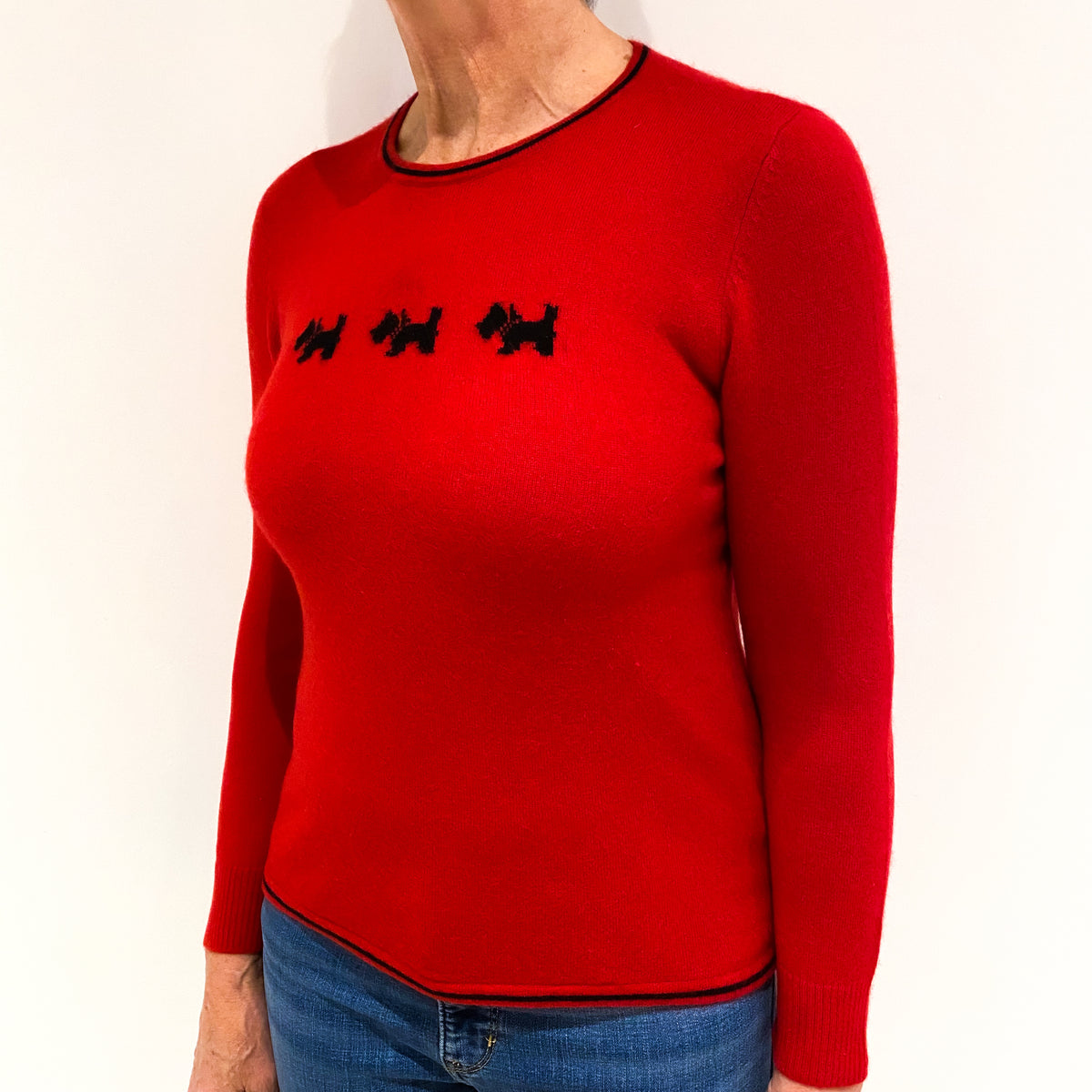 Red Black Scottie Dog Cashmere Crew Neck Jumper Medium