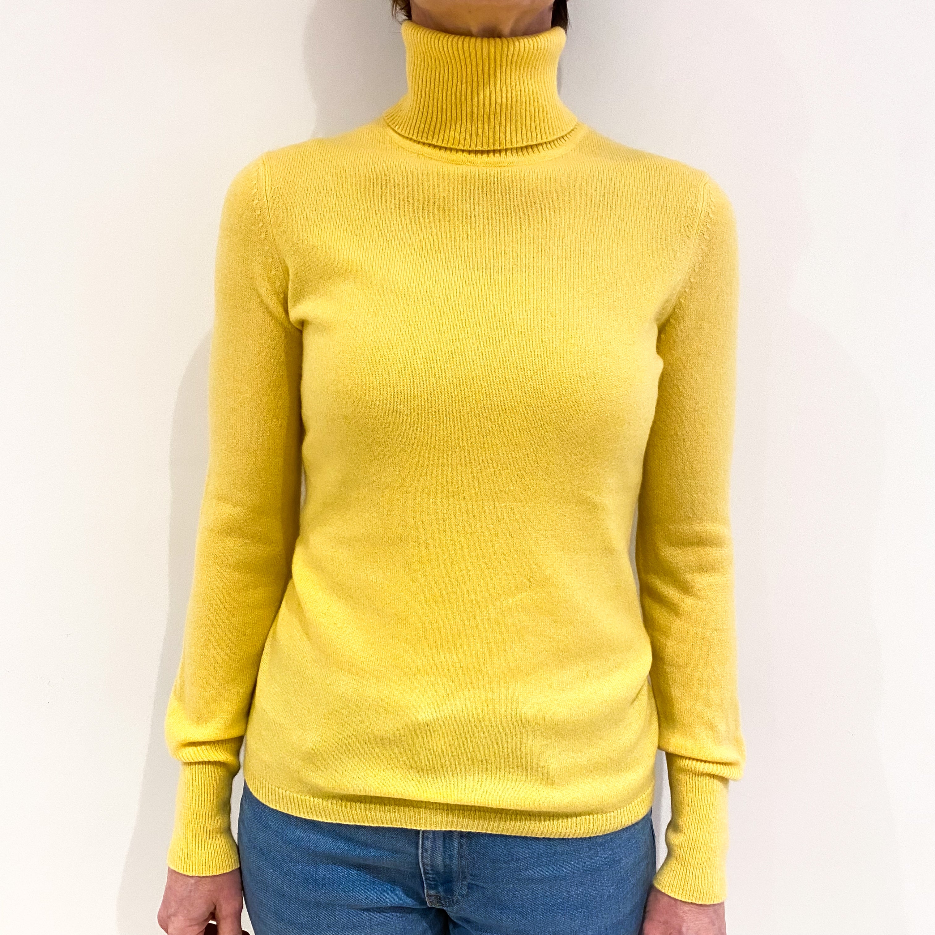 Sunshine Yellow Cashmere Polo Neck Jumper Small