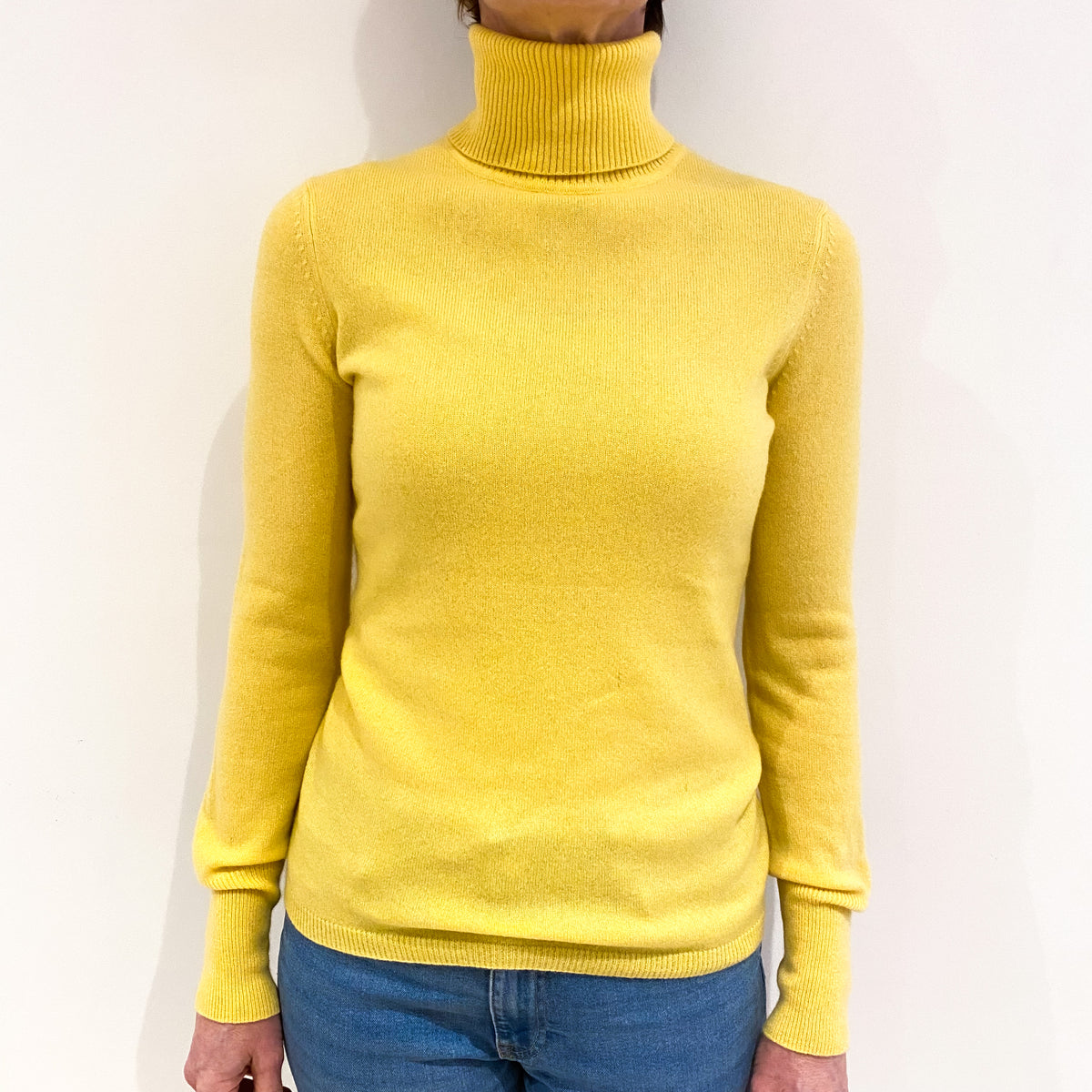 Sunshine Yellow Cashmere Polo Neck Jumper Small