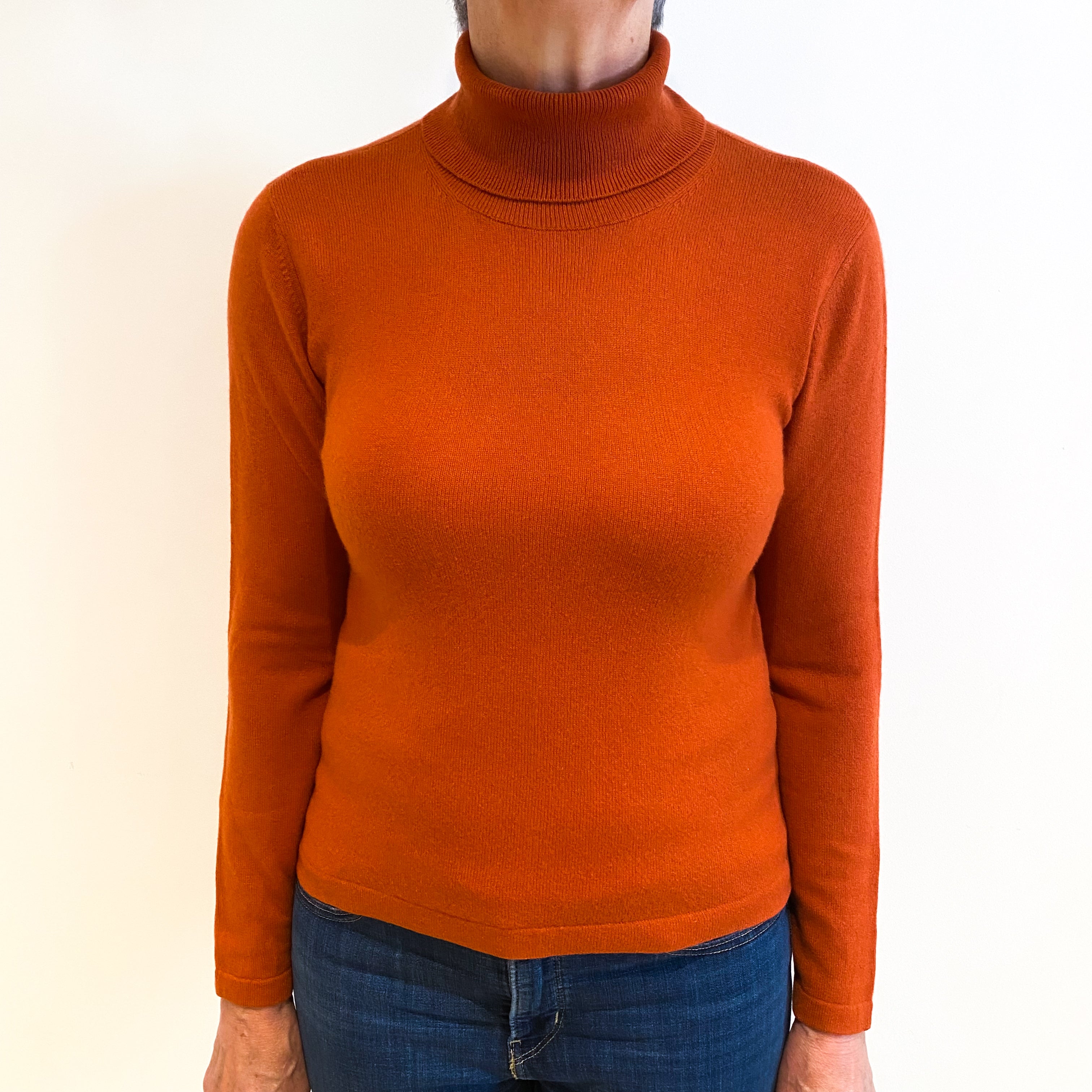 Pumpkin Orange Cashmere Polo Neck Jumper Medium
