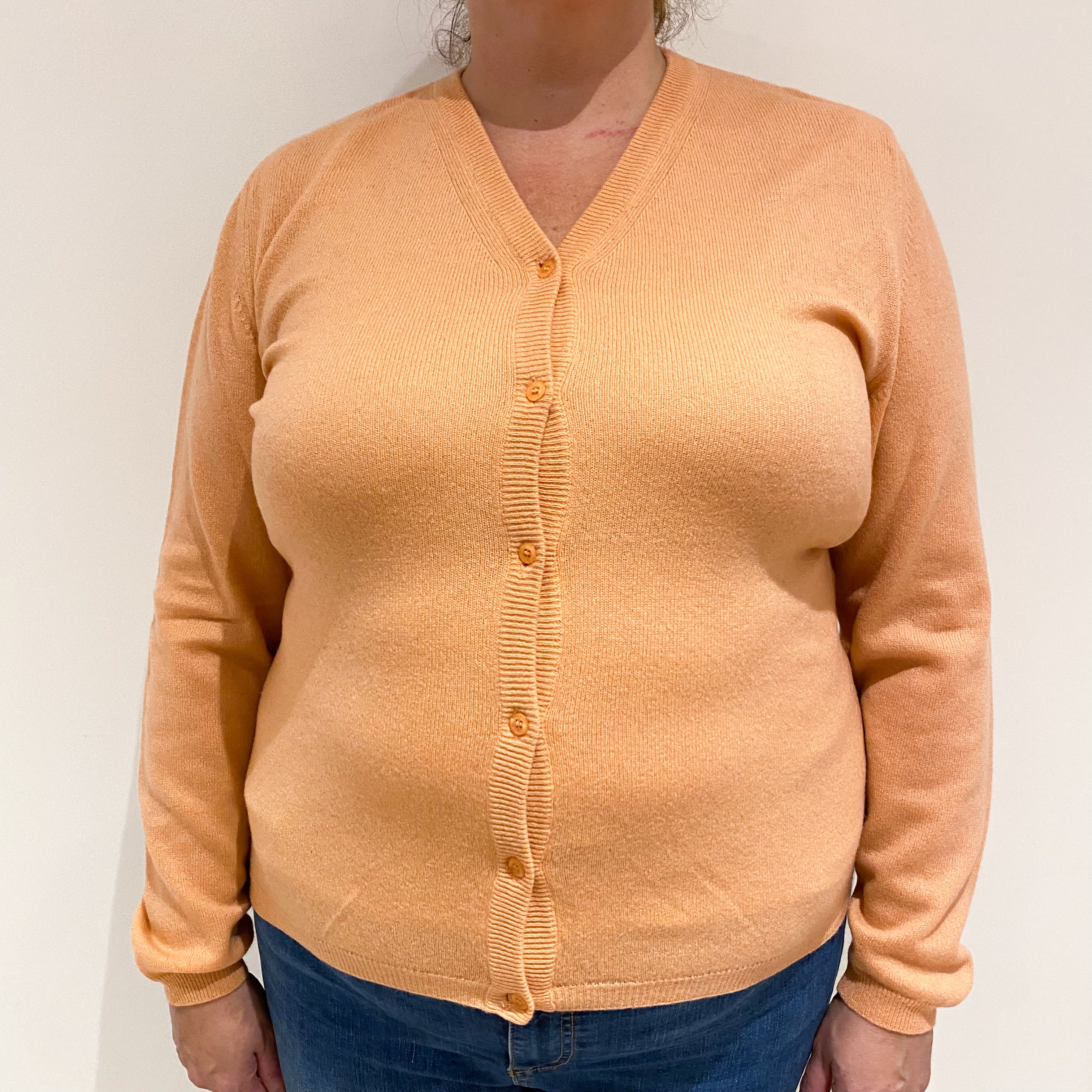 Peach Cashmere V-Neck Cardigan Extra Large