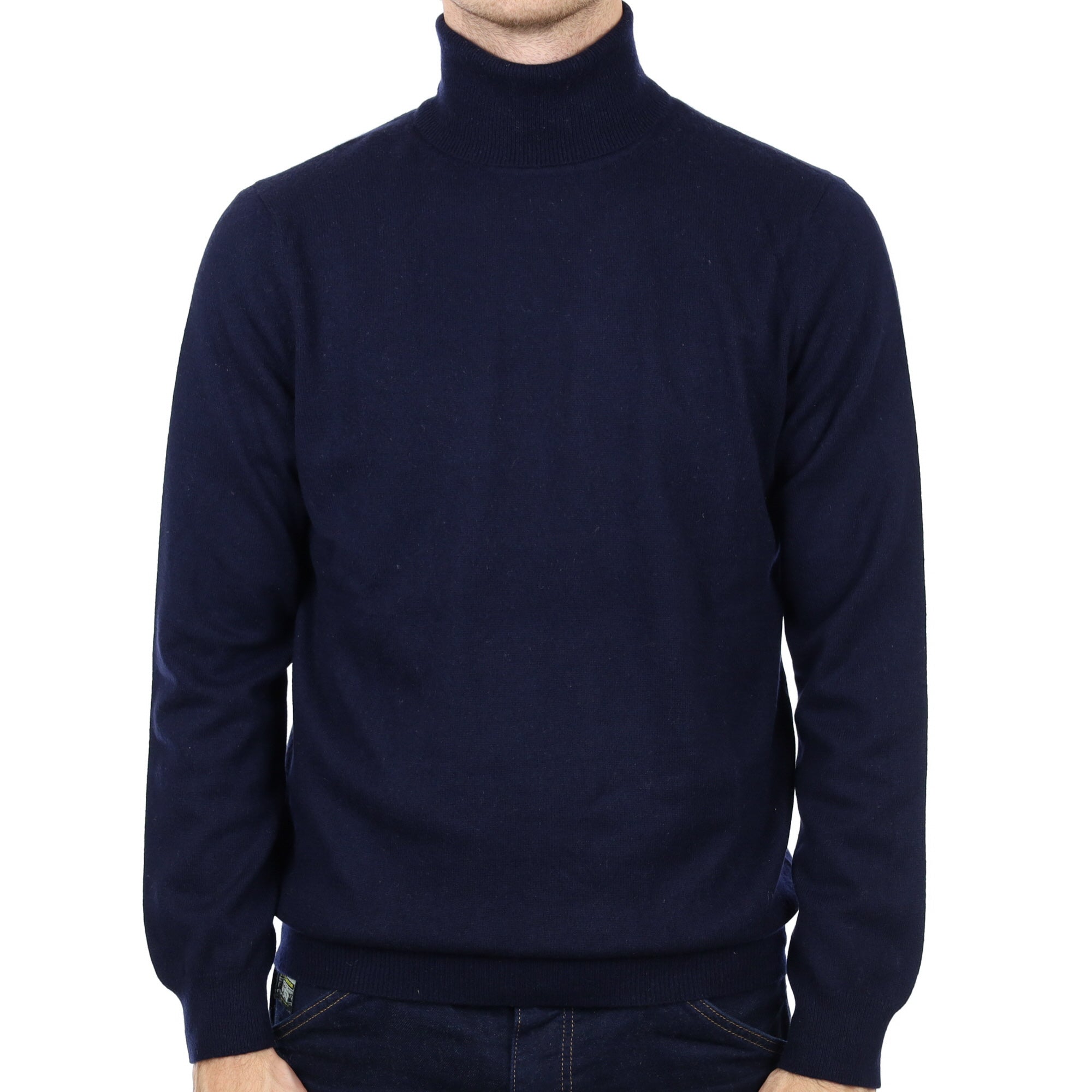 Men's Navy Blue Cashmere Polo Neck Jumper Large