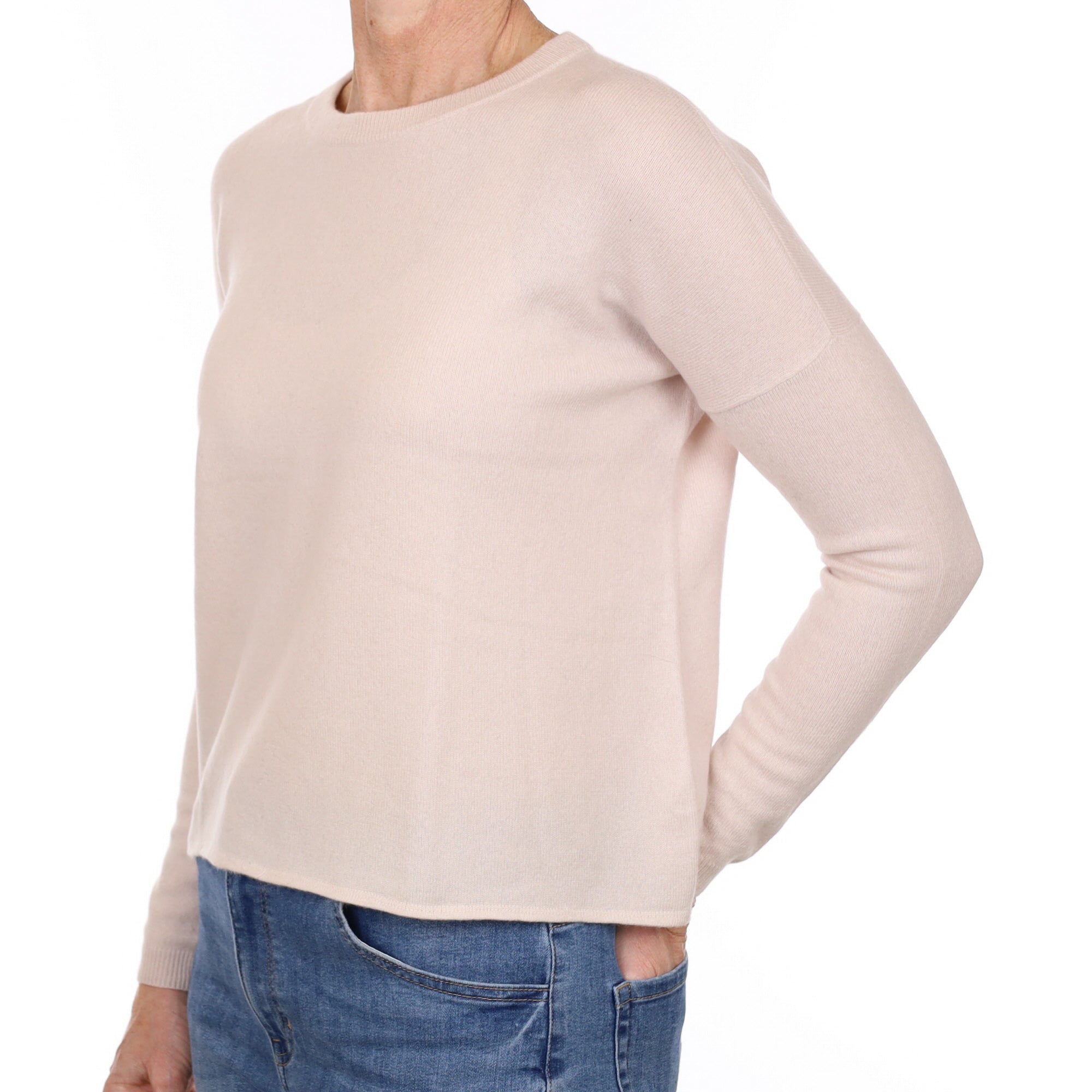 Oyster Pink Cashmere Boxy Crew Neck Jumper Small