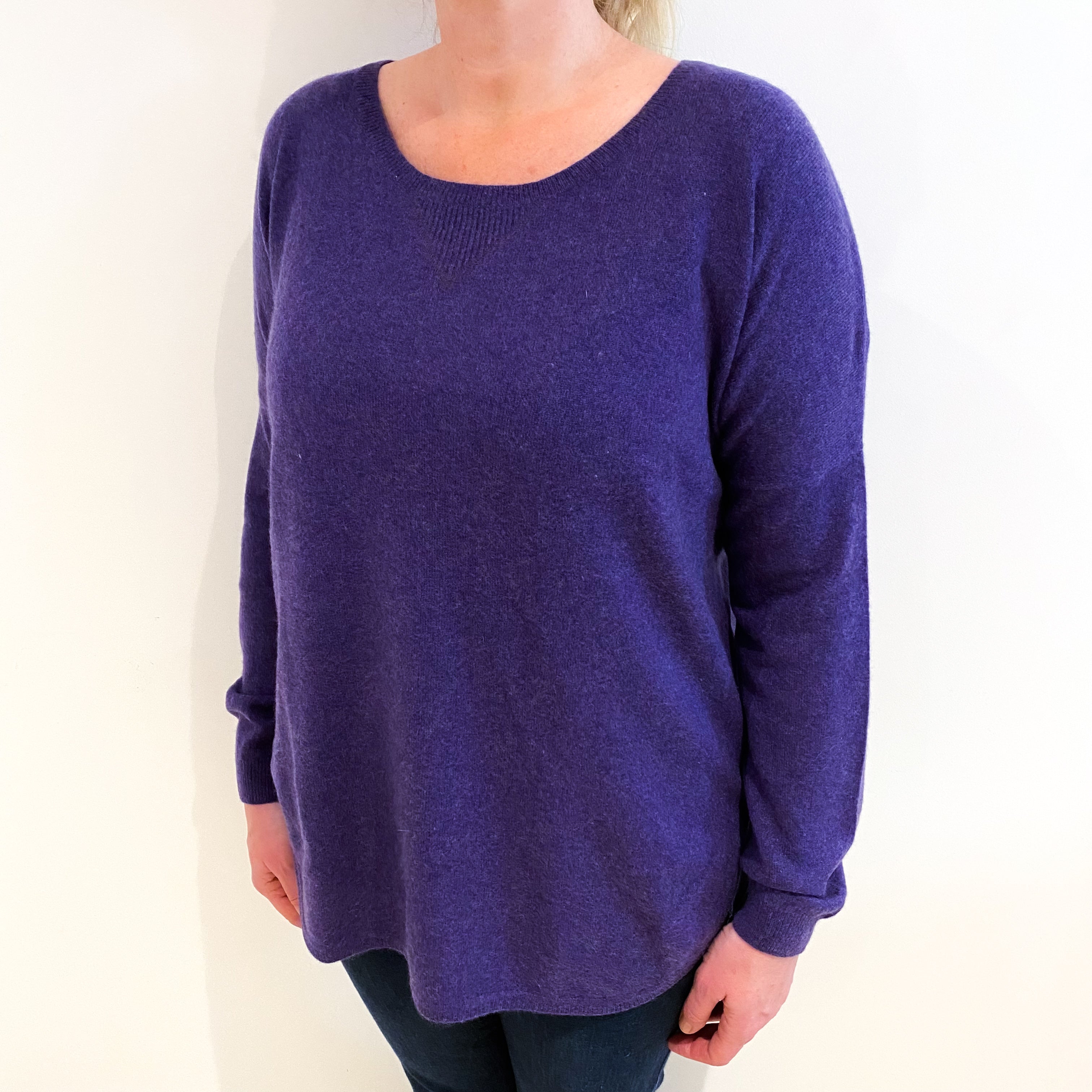 Amethyst Purple Cashmere Batwing Scoop Neck Jumper Large