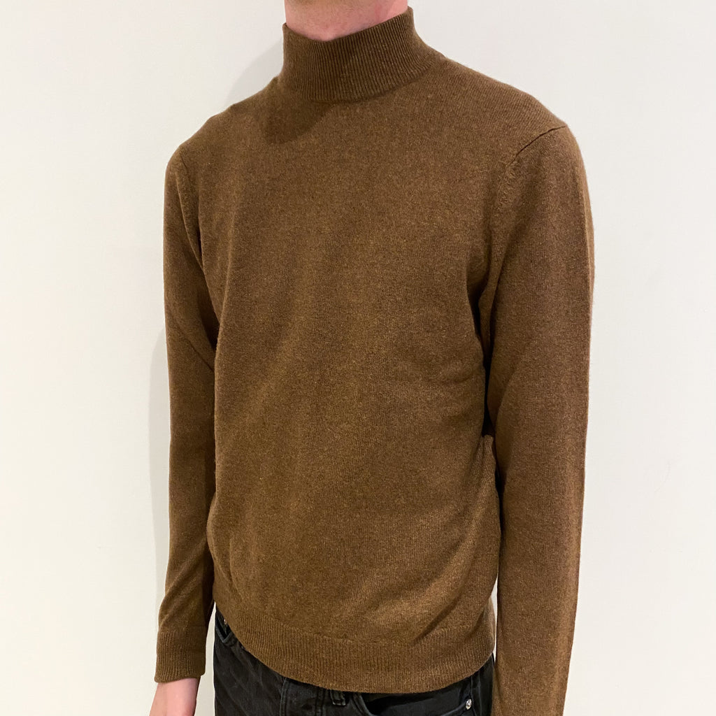 Men's Nutmeg Brown Cashmere Turtle Neck Jumper Small