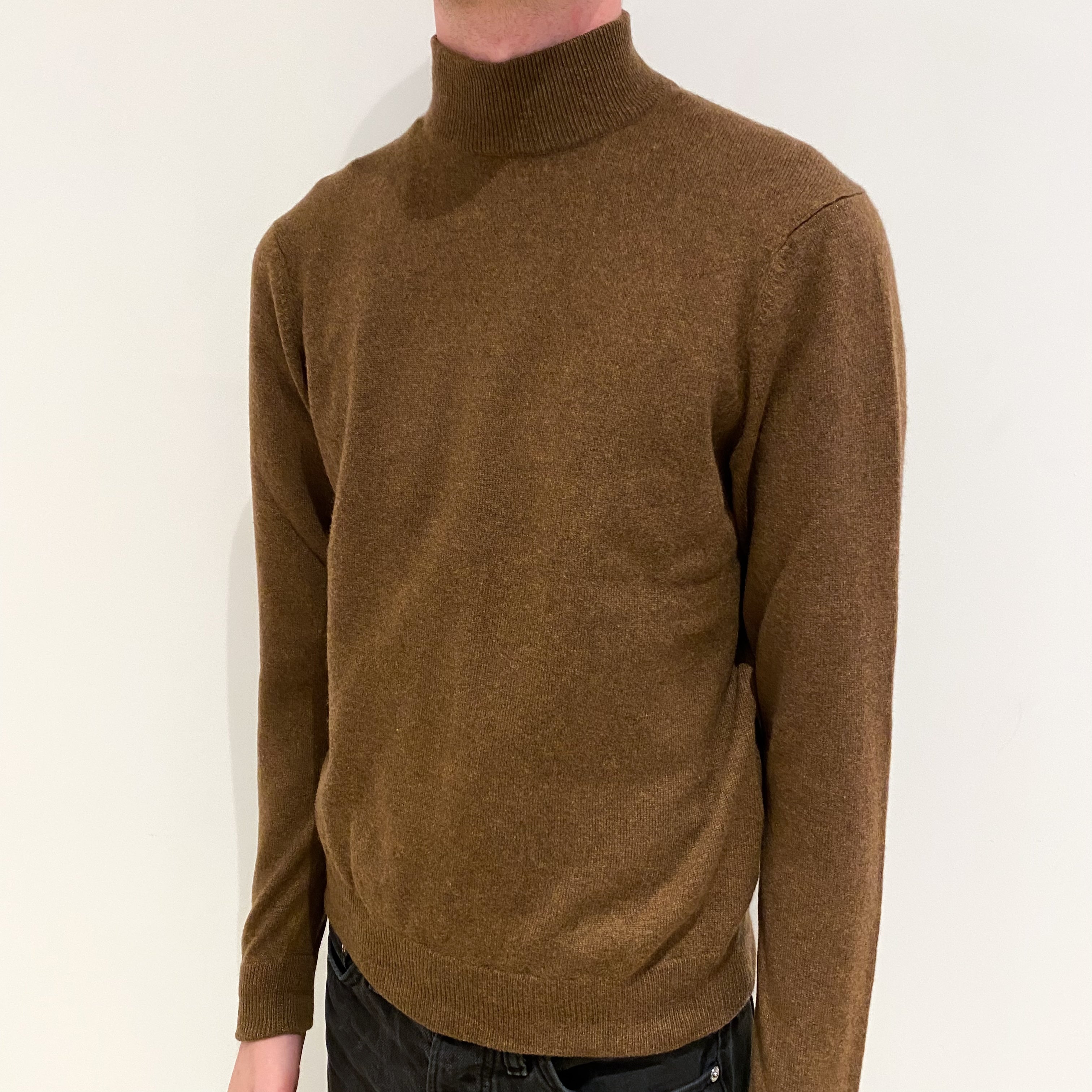 Men's Nutmeg Brown Cashmere Turtle Neck Jumper Small