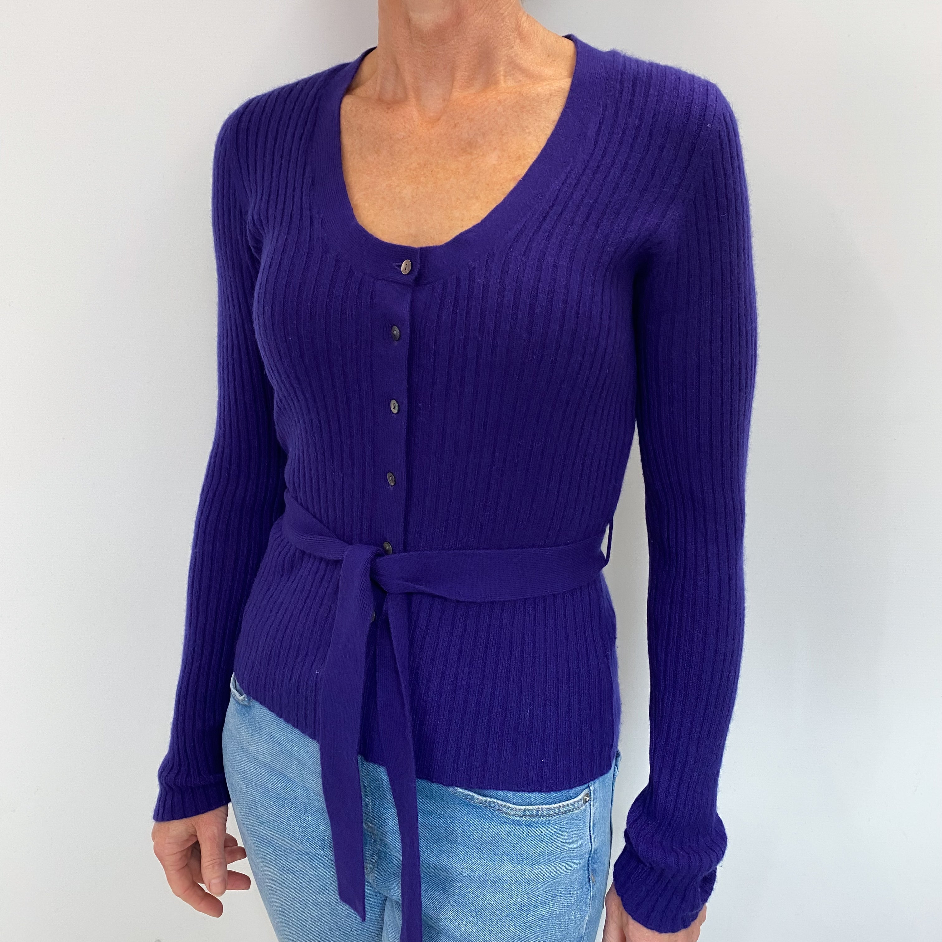 Deep Purple Cashmere Scoop Neck Cardigan Small