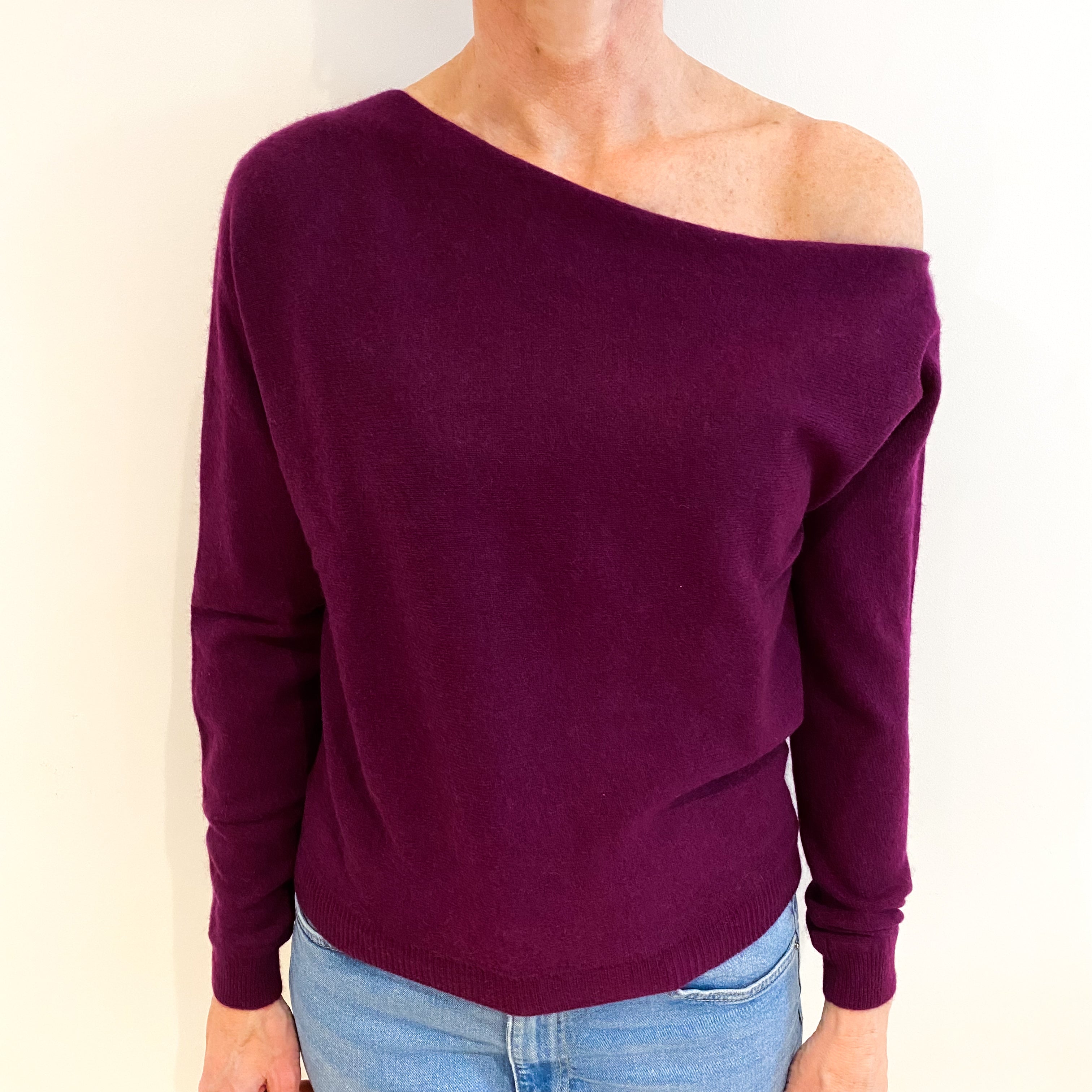 Plum Purple Cashmere Crew Neck Jumper Small