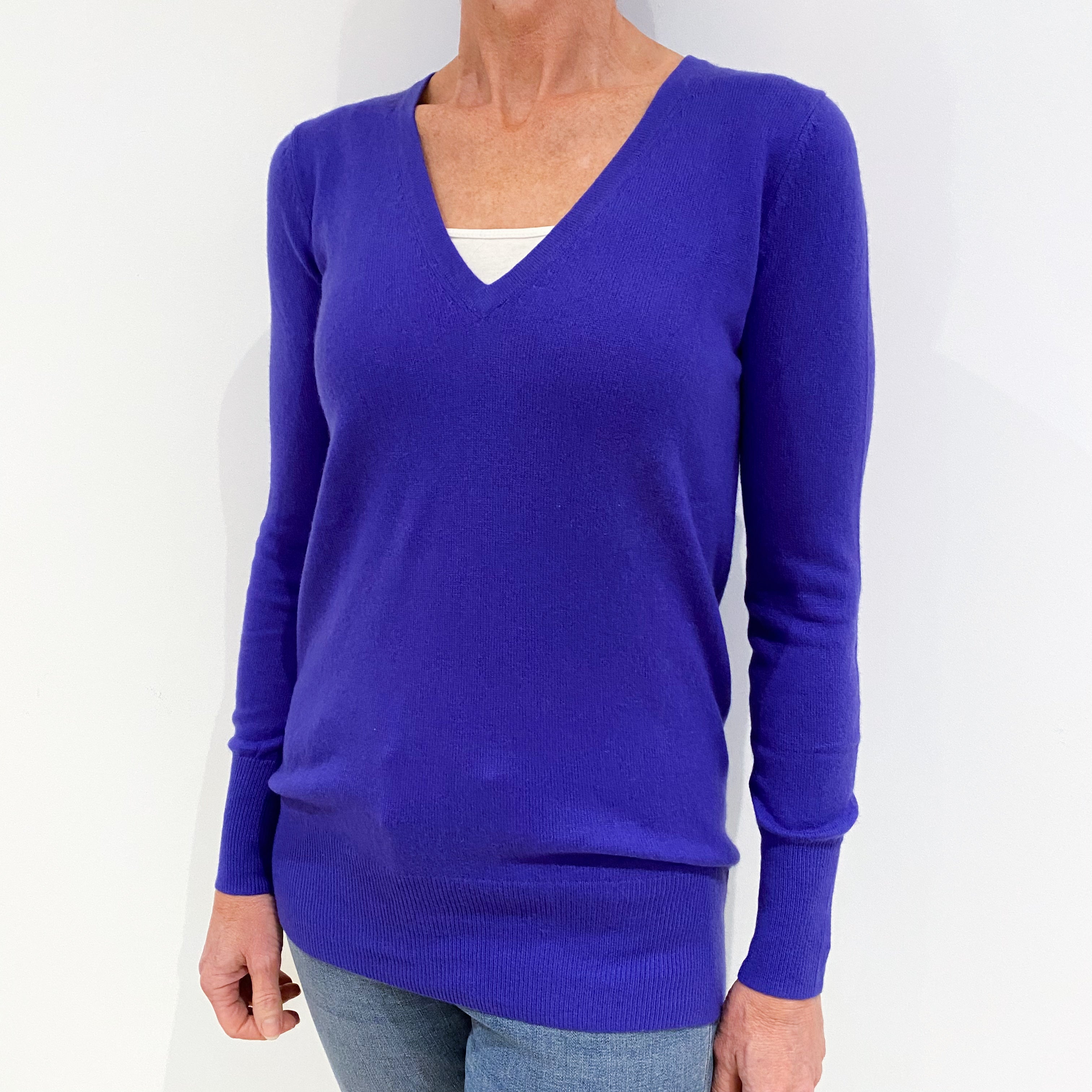 Bluebell Purple Cashmere V-Neck Jumper Small
