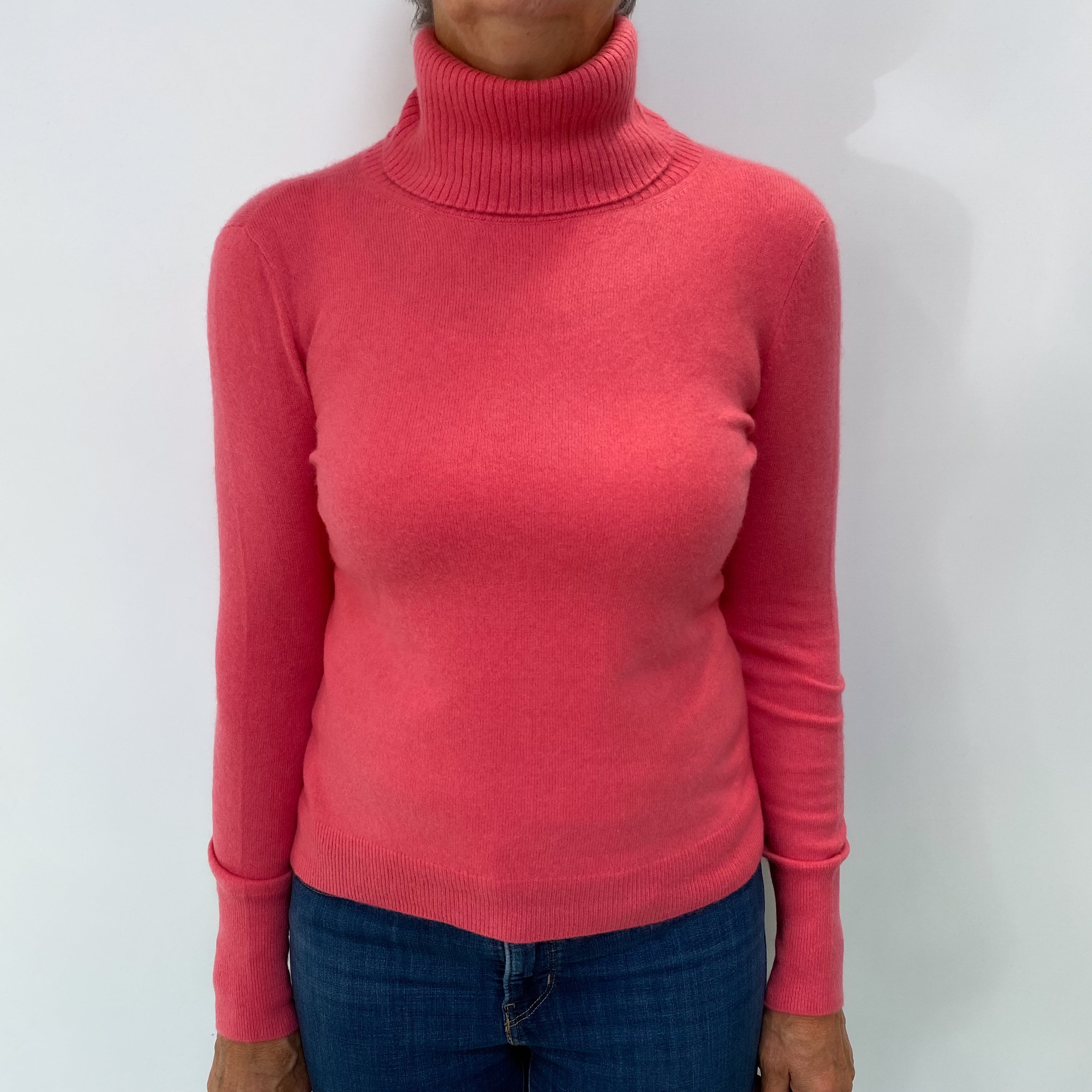Pink Cashmere Polo Neck Jumper Medium
