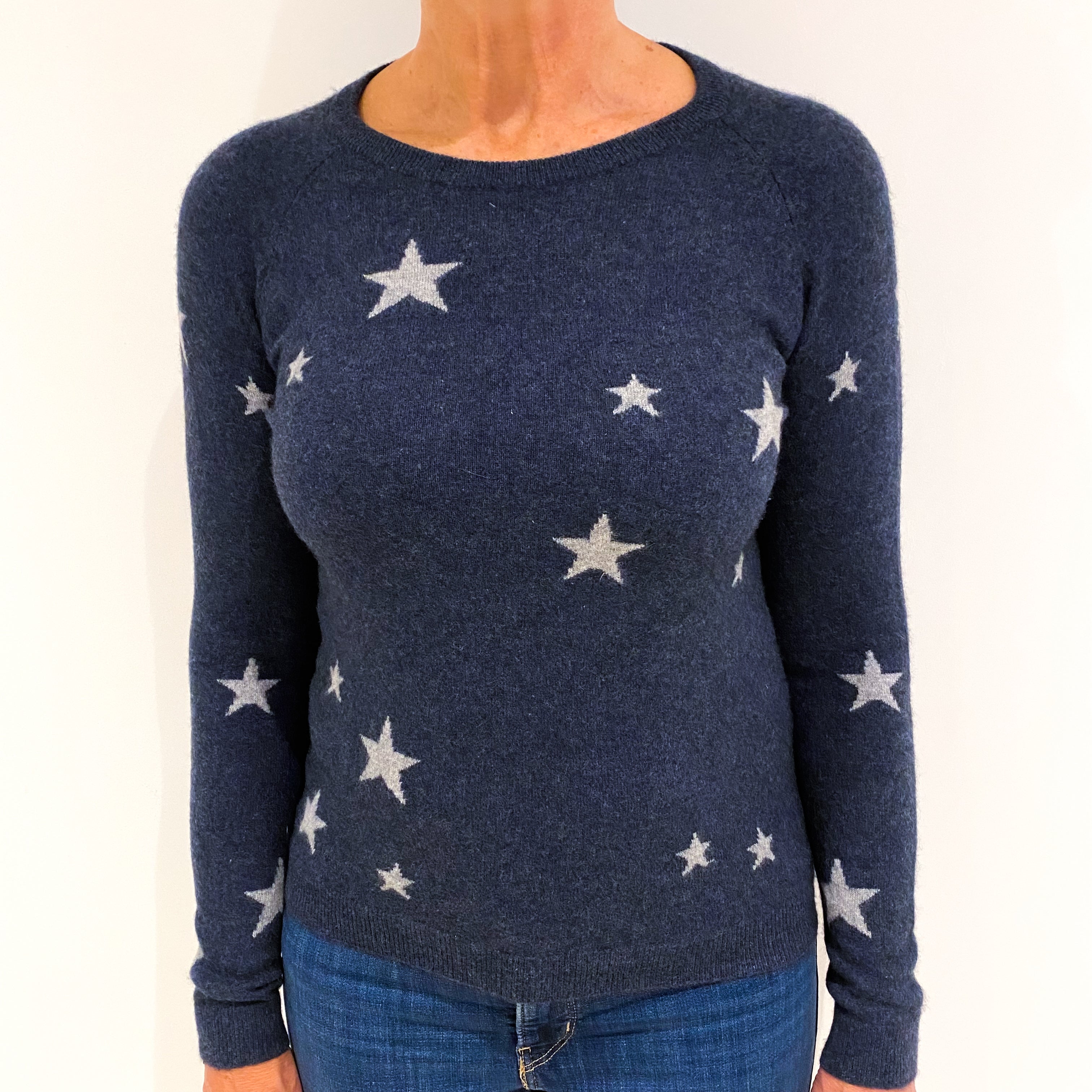 Denim Blue Cashmere Crew Neck Jumper Medium