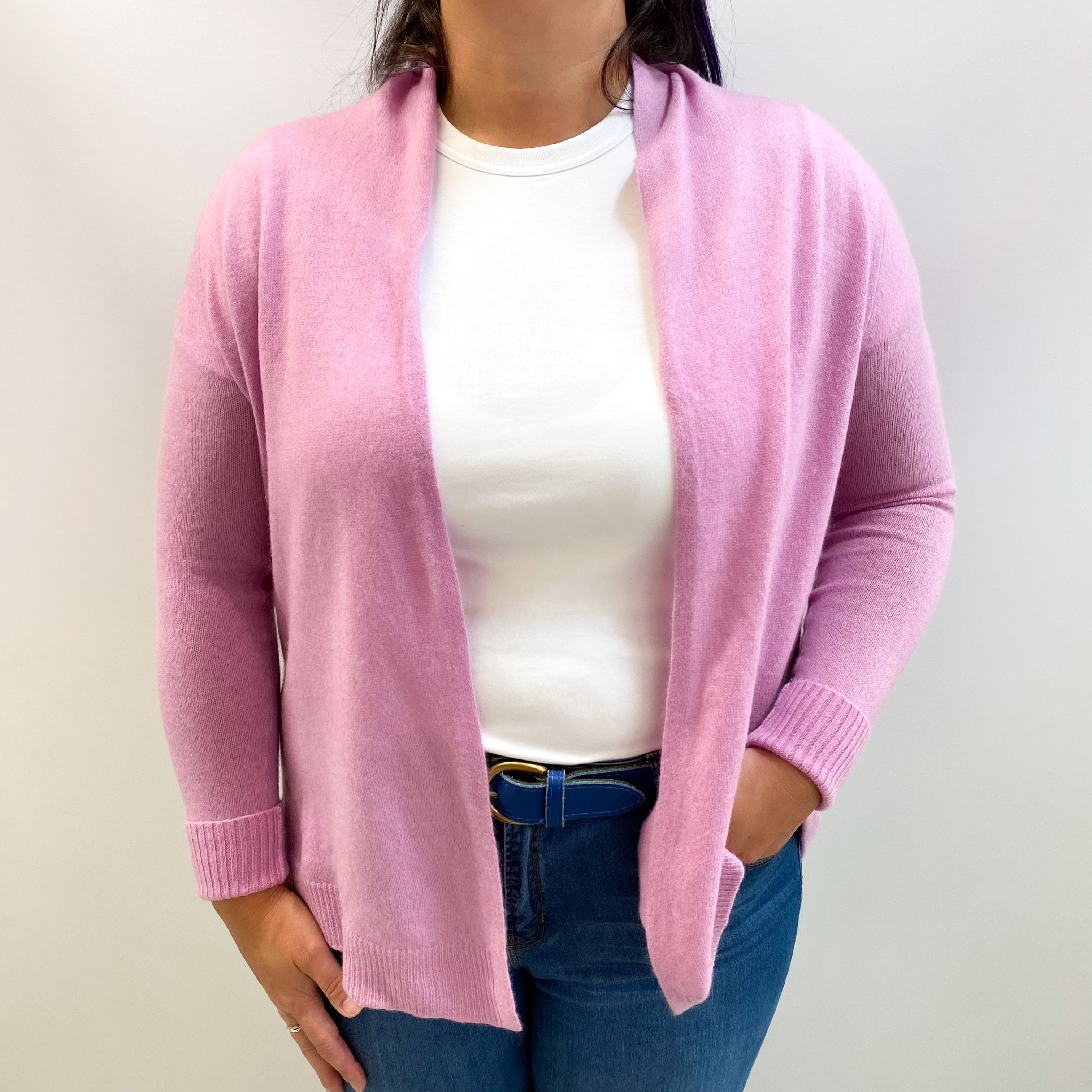 Foxglove Pink Cashmere Edge To Edge Cardigan Large