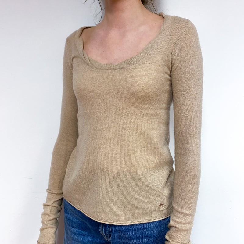 Beige Cashmere Twisted Crew Neck Jumper Extra Small