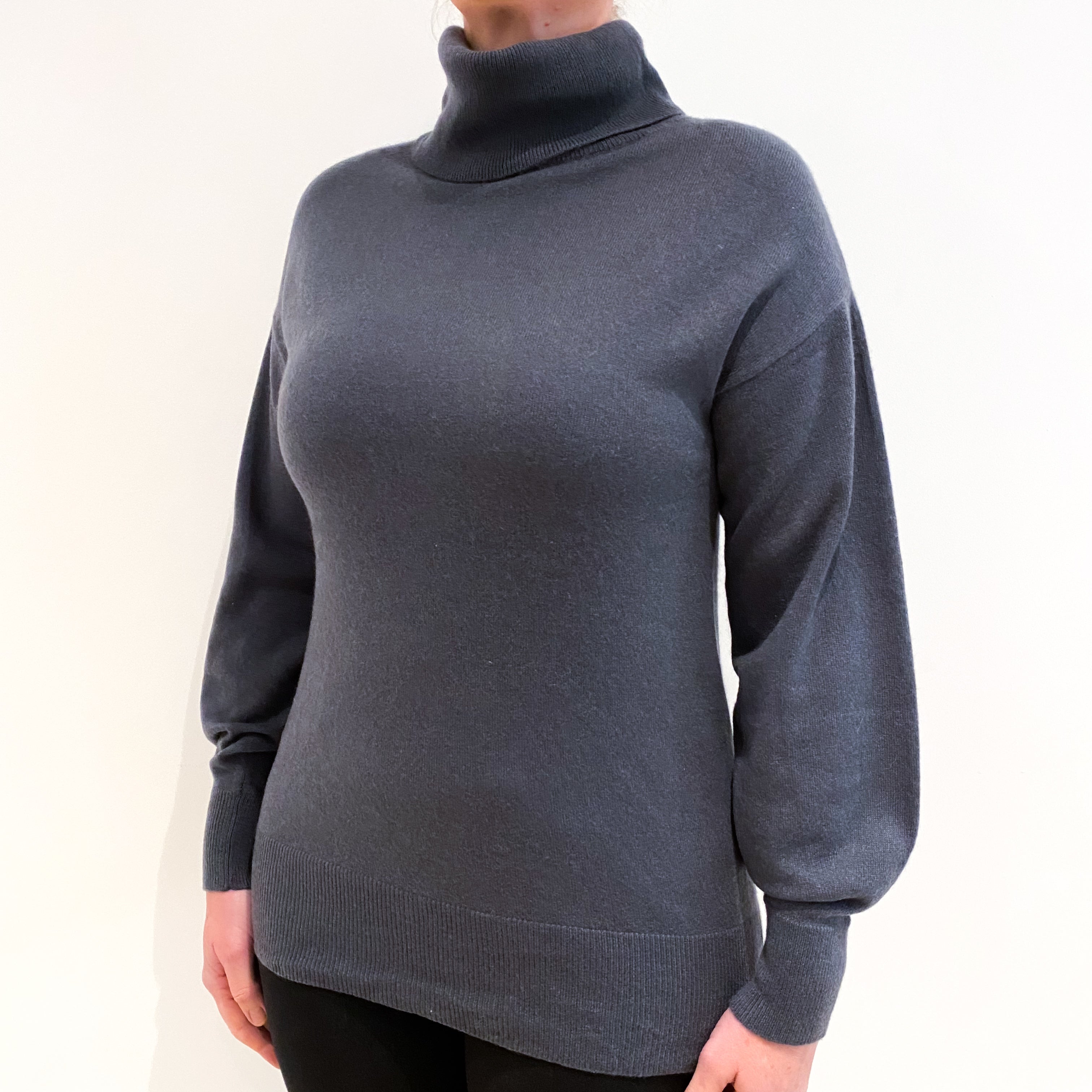 Slate Purple Cashmere Polo Neck Jumper Large
