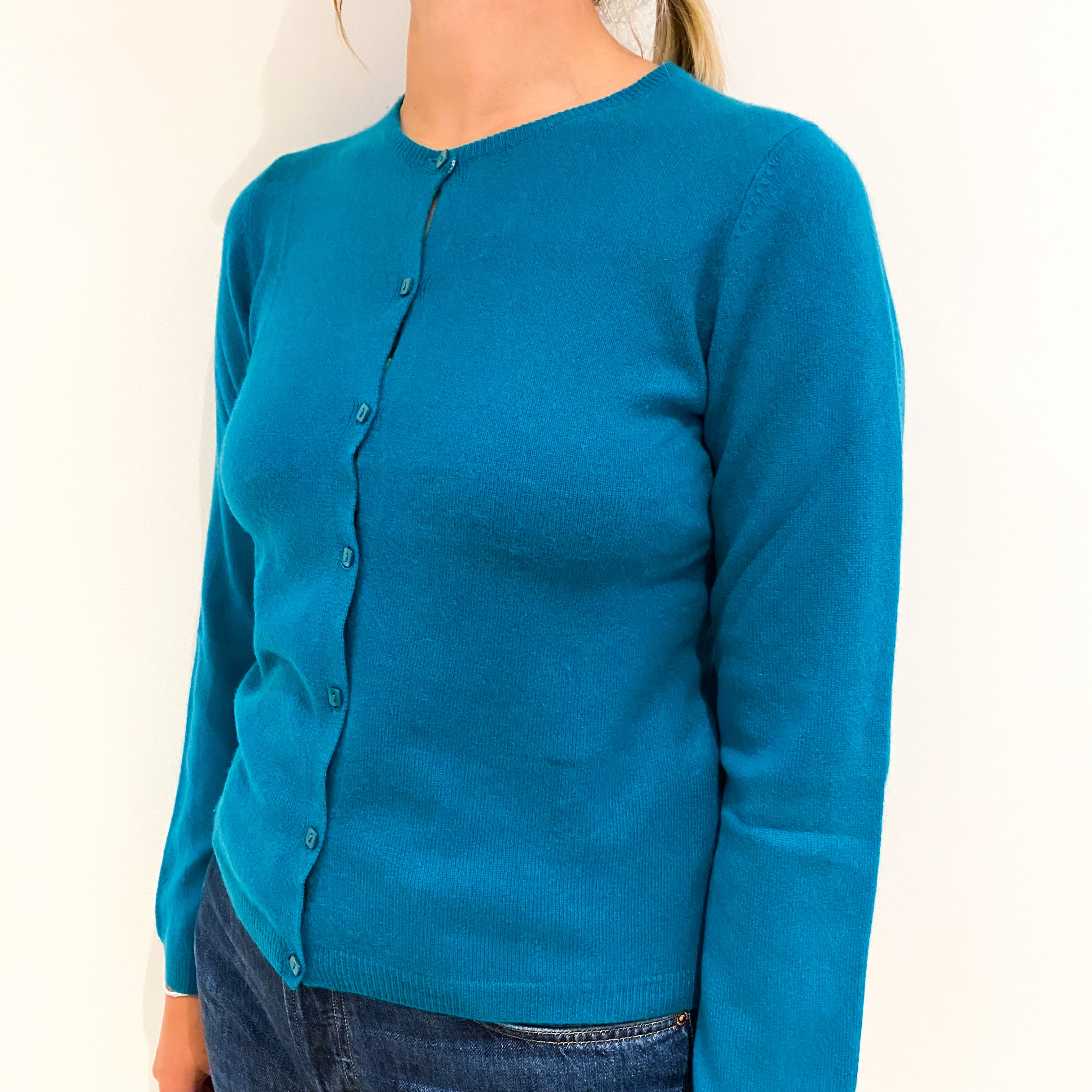 Sea Green Cashmere Crew Neck Cardigan Small