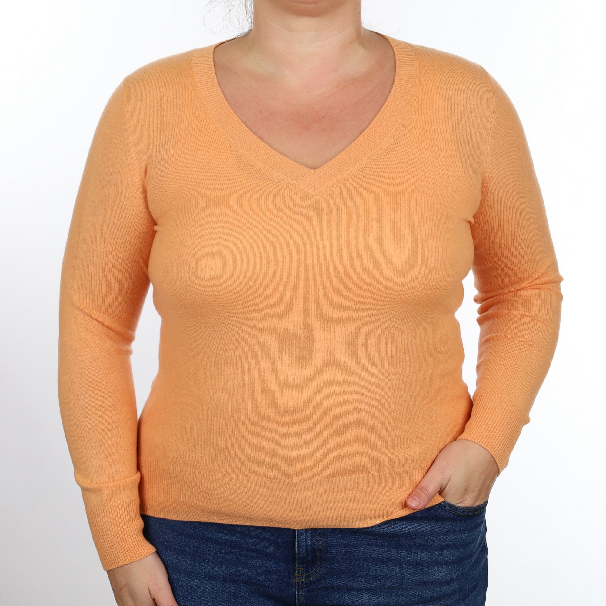 Repeat Peach Cashmere V Neck Jumper Large