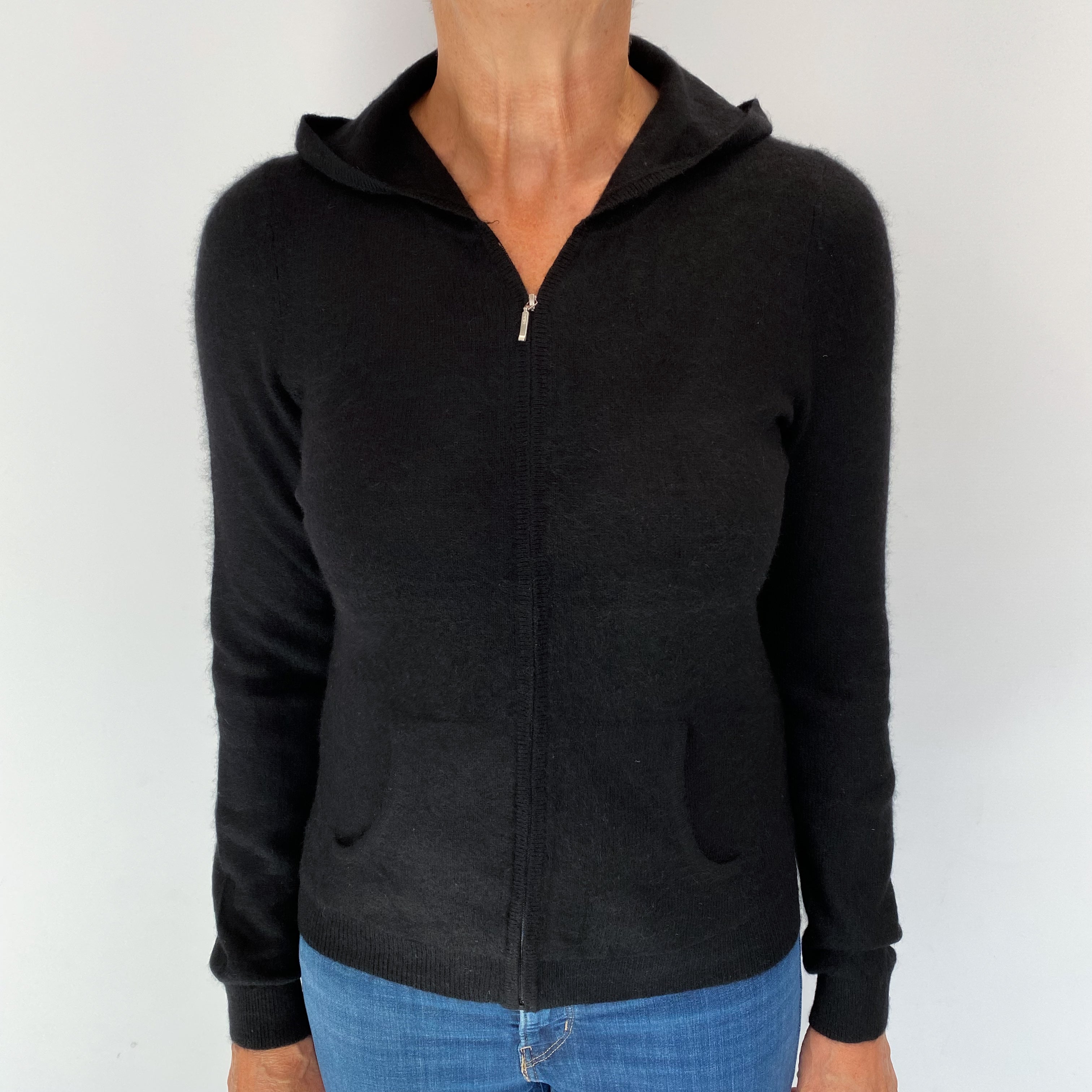 Black Cashmere Zip Up Hoodie Medium